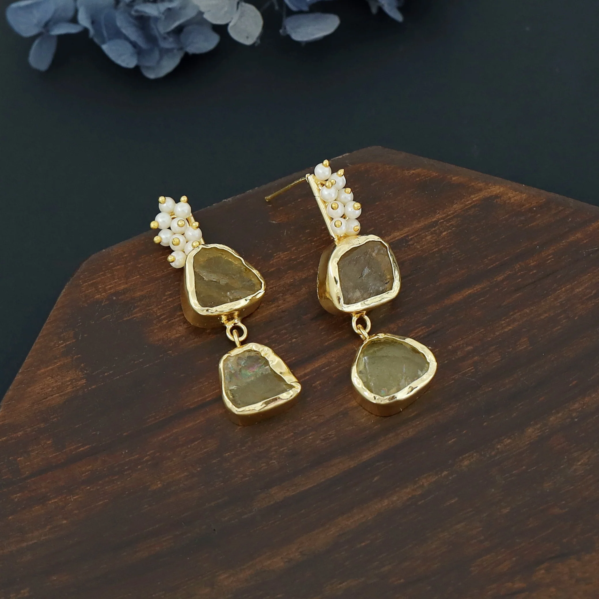 Dual Raw Stone + Pearl Earring - Image 22