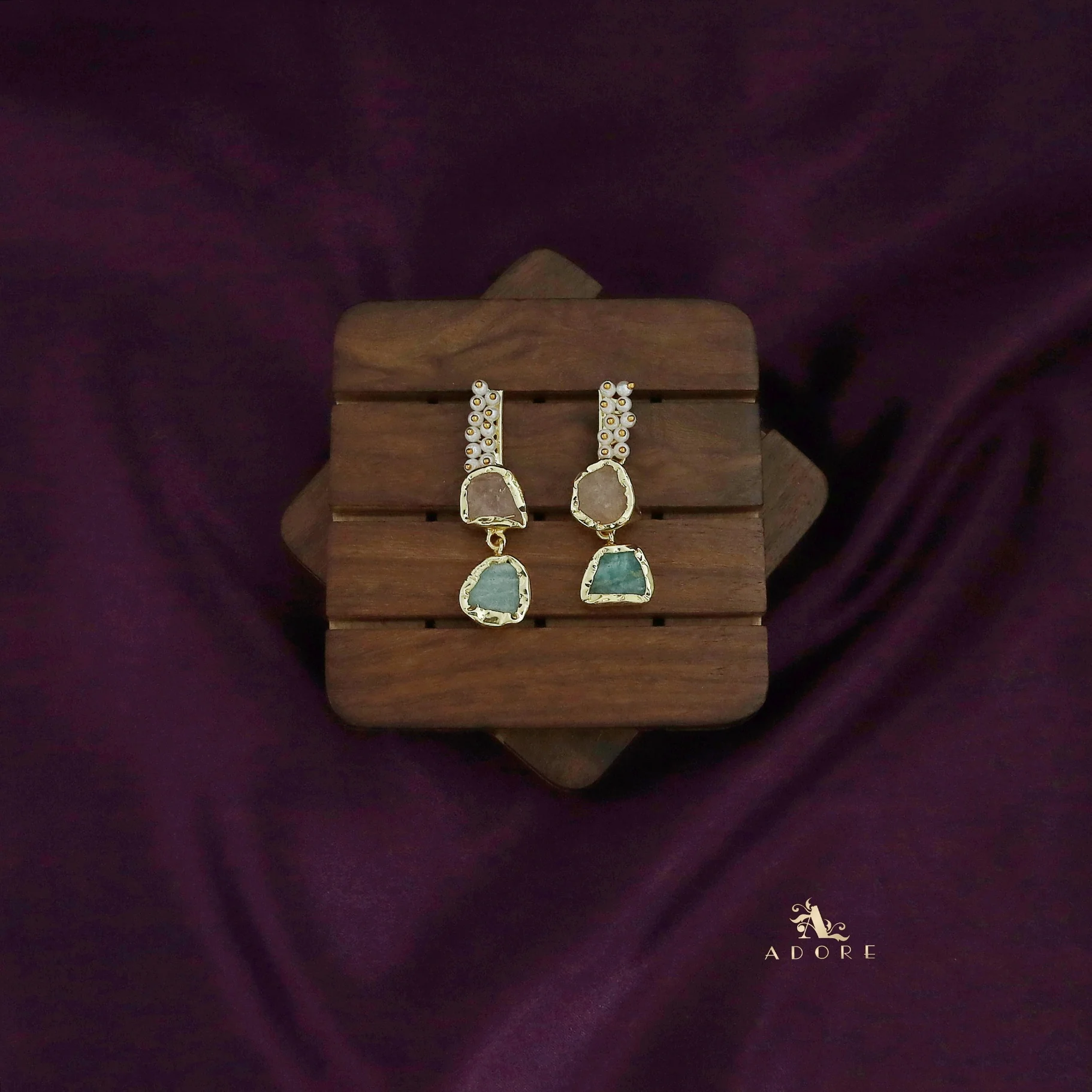 Dual Raw Stone + Pearl Earring - Image 3