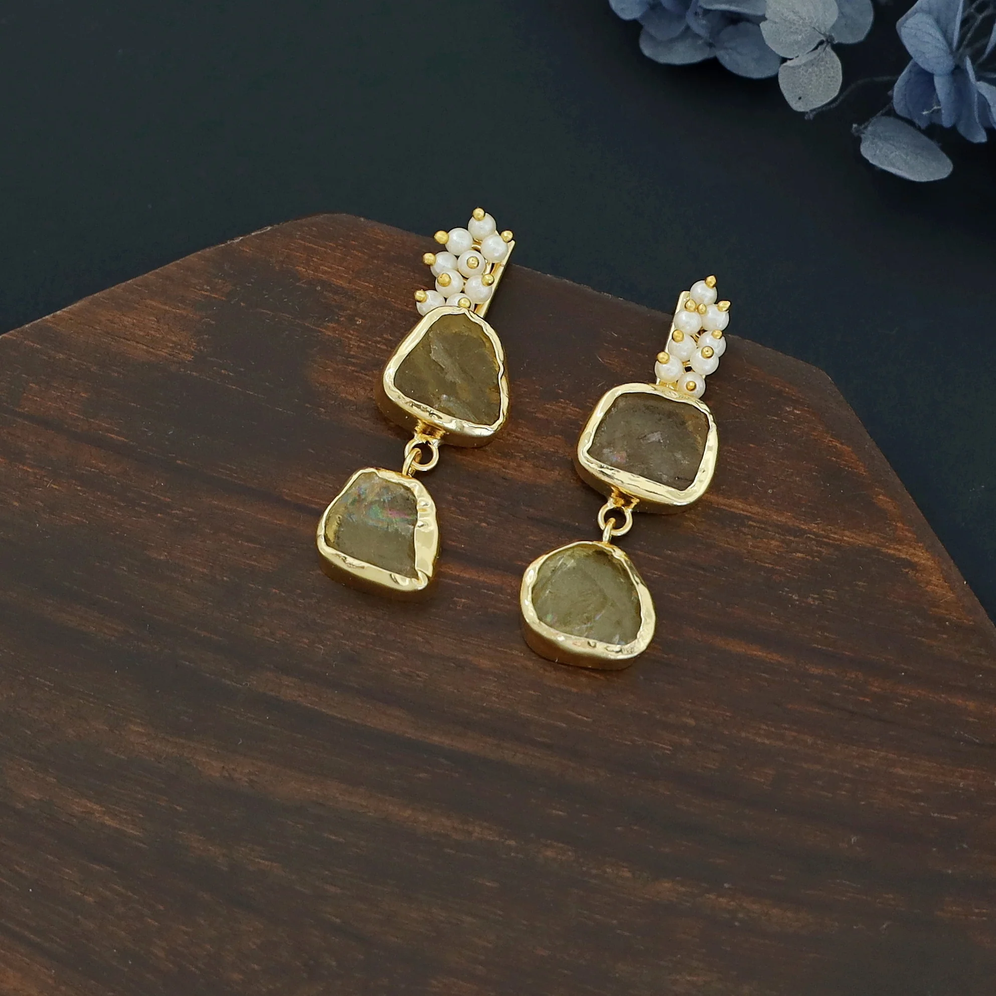 Dual Raw Stone + Pearl Earring - Image 4