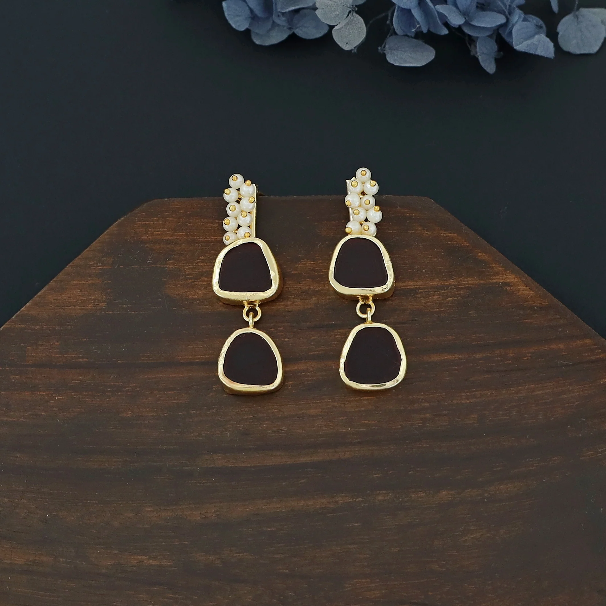 Dual Raw Stone + Pearl Earring - Image 5