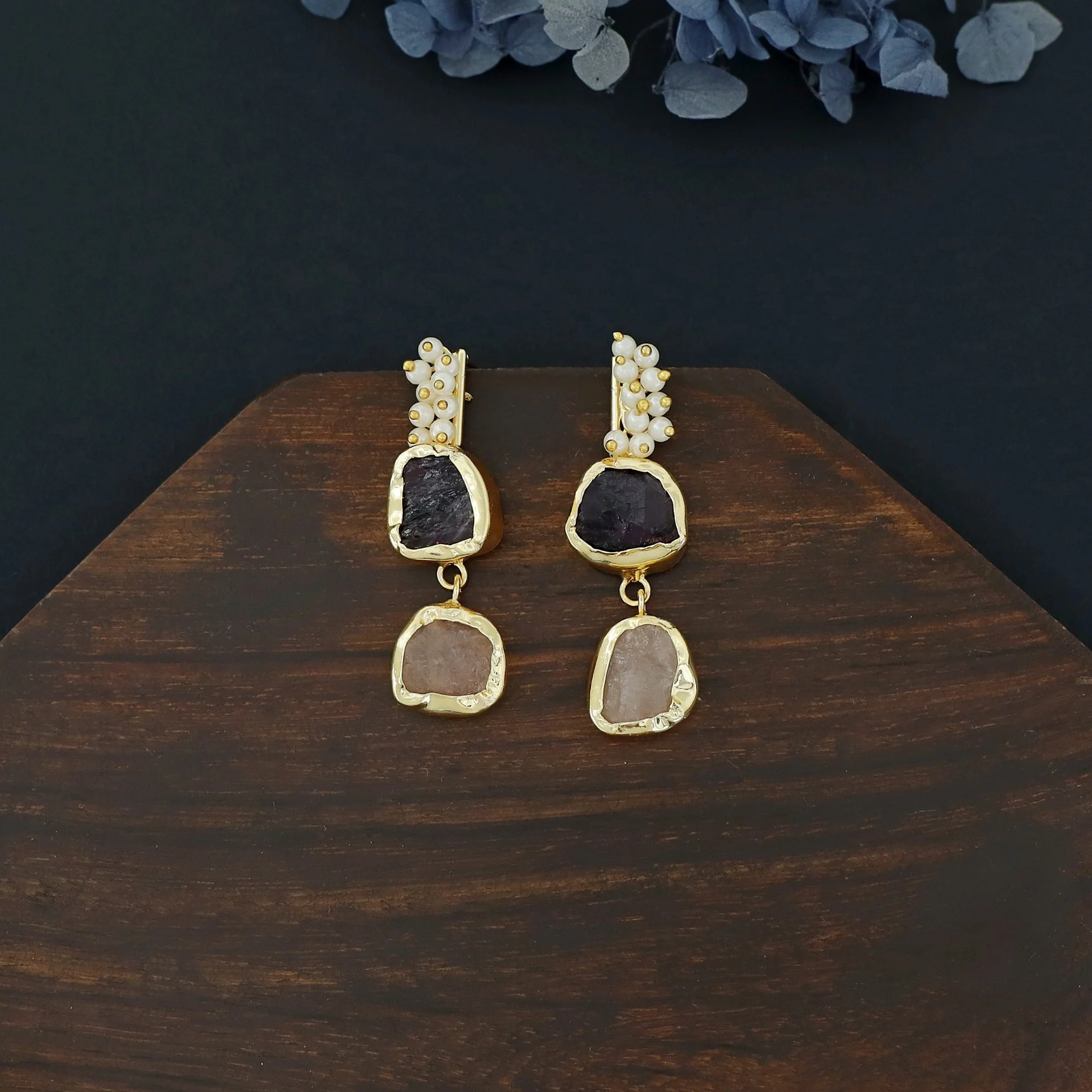 Dual Raw Stone + Pearl Earring - Image 7