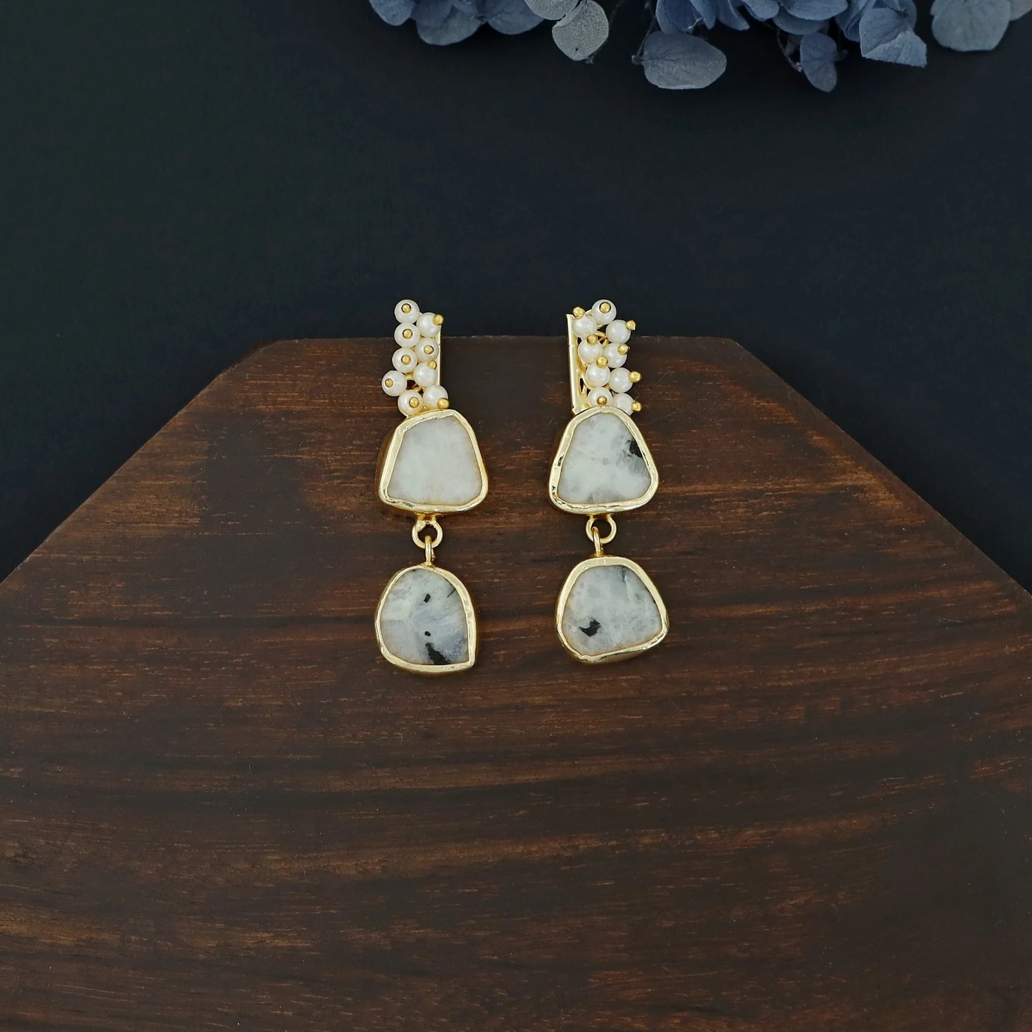 Dual Raw Stone + Pearl Earring - Image 8