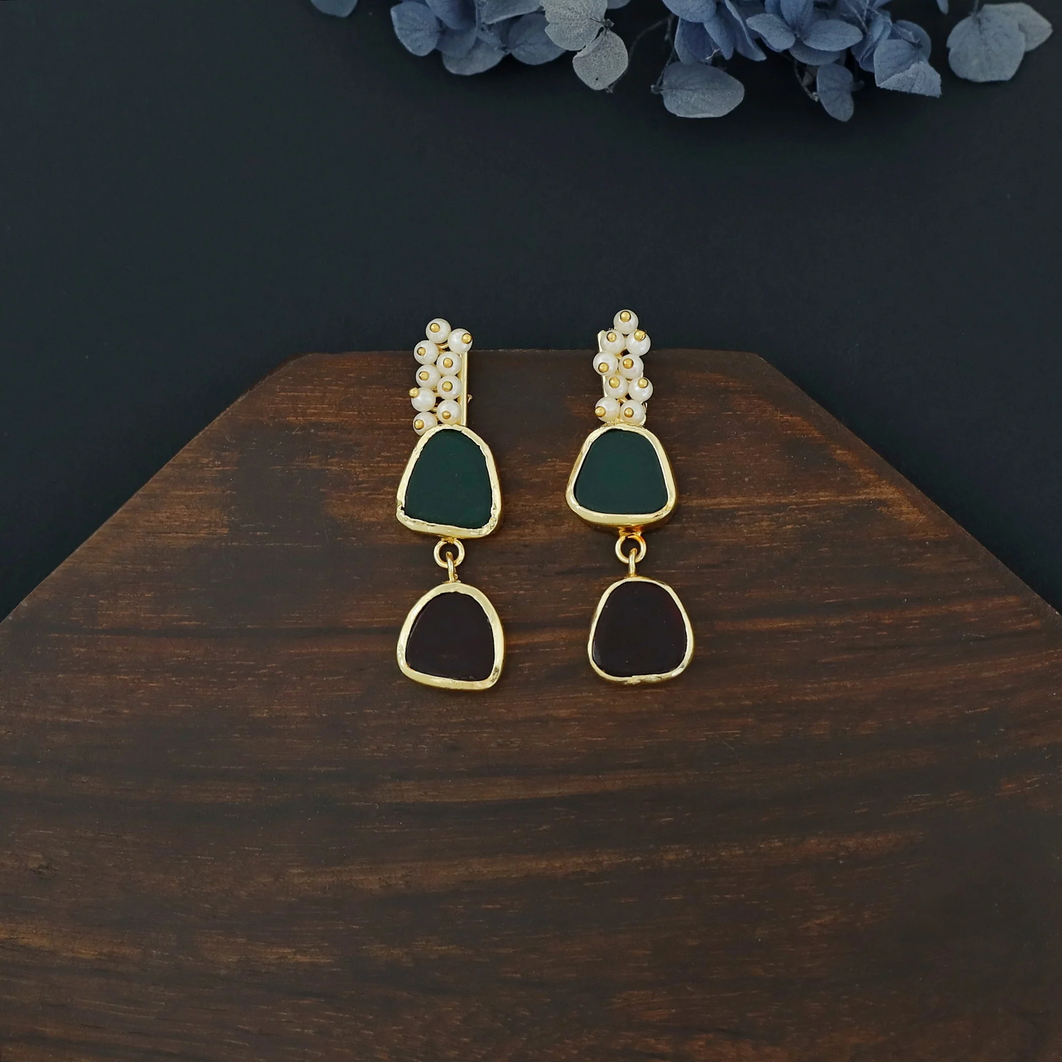 Dual Raw Stone + Pearl Earring - Image 9