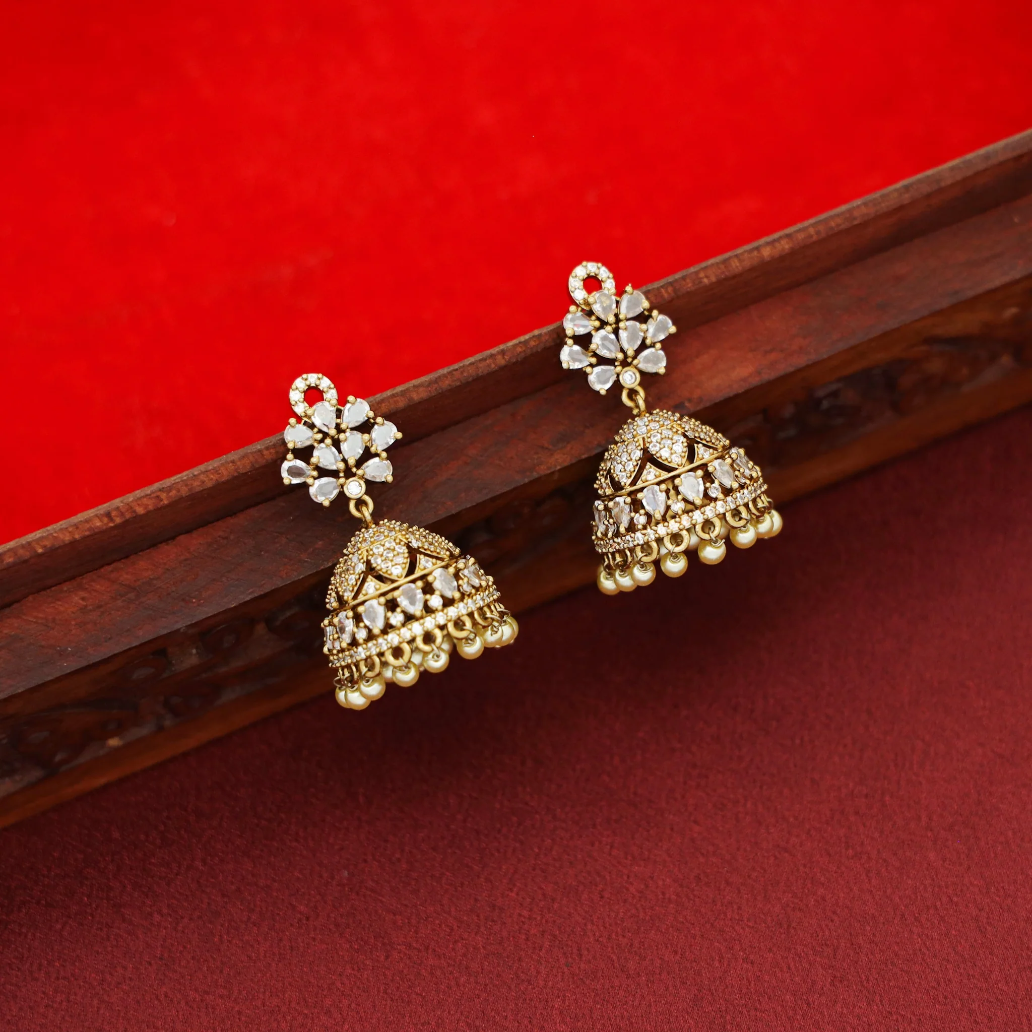 Divisha AD Stone Pearl Jhumka - Image 4