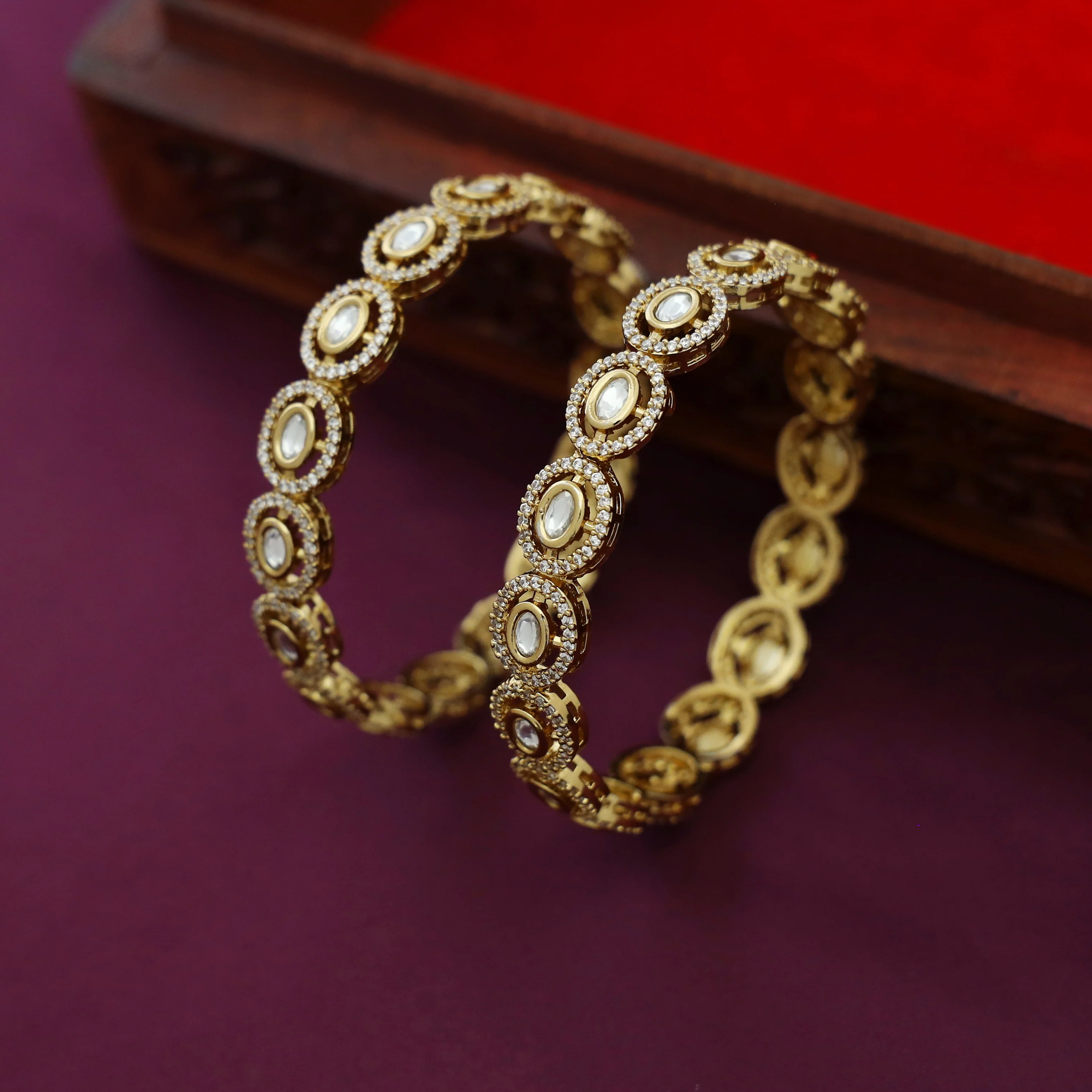 Hessa Oval AD Stone Bangle (Set Of 2) - Image 2