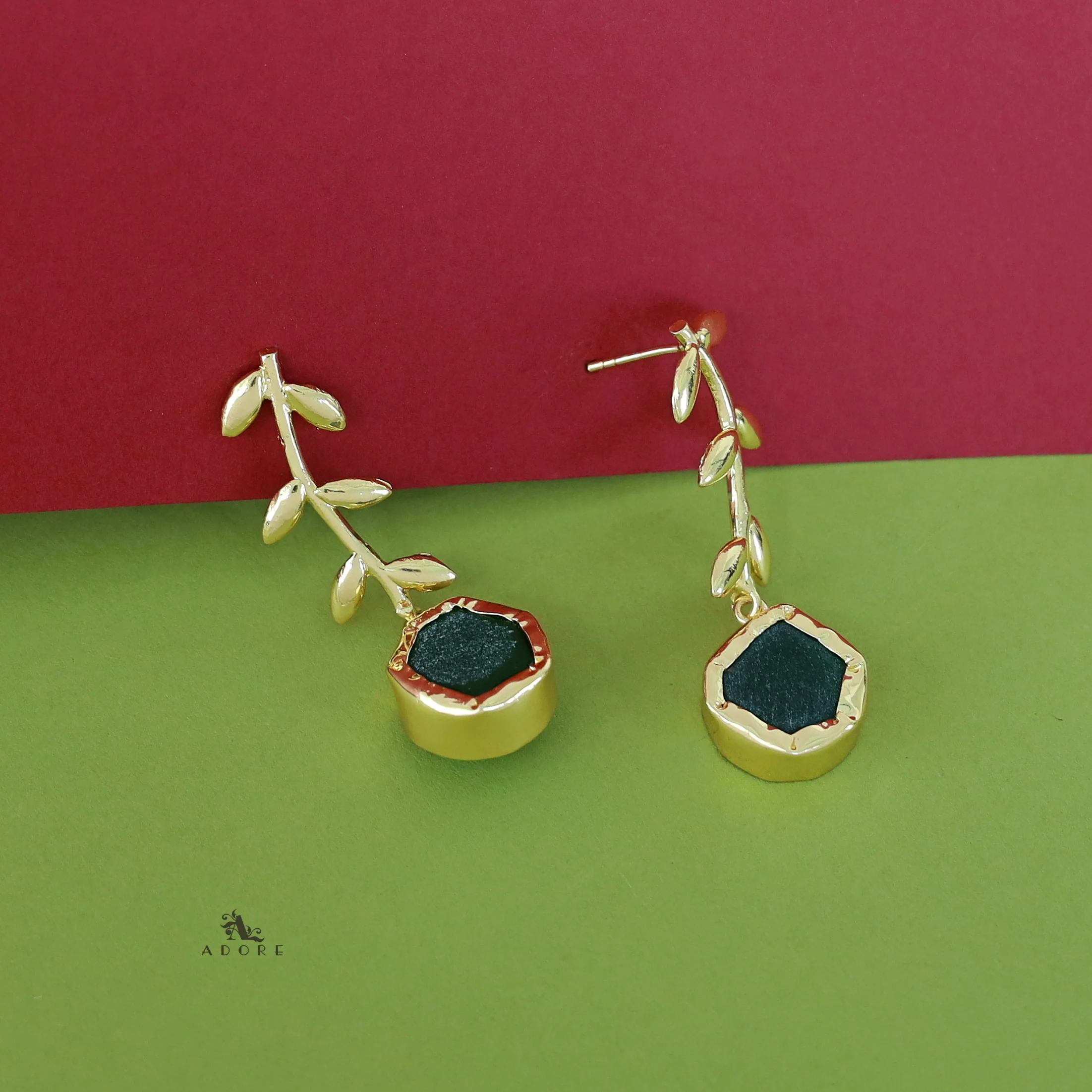Golden Leay Branch Raw Stone Earring - Image 6