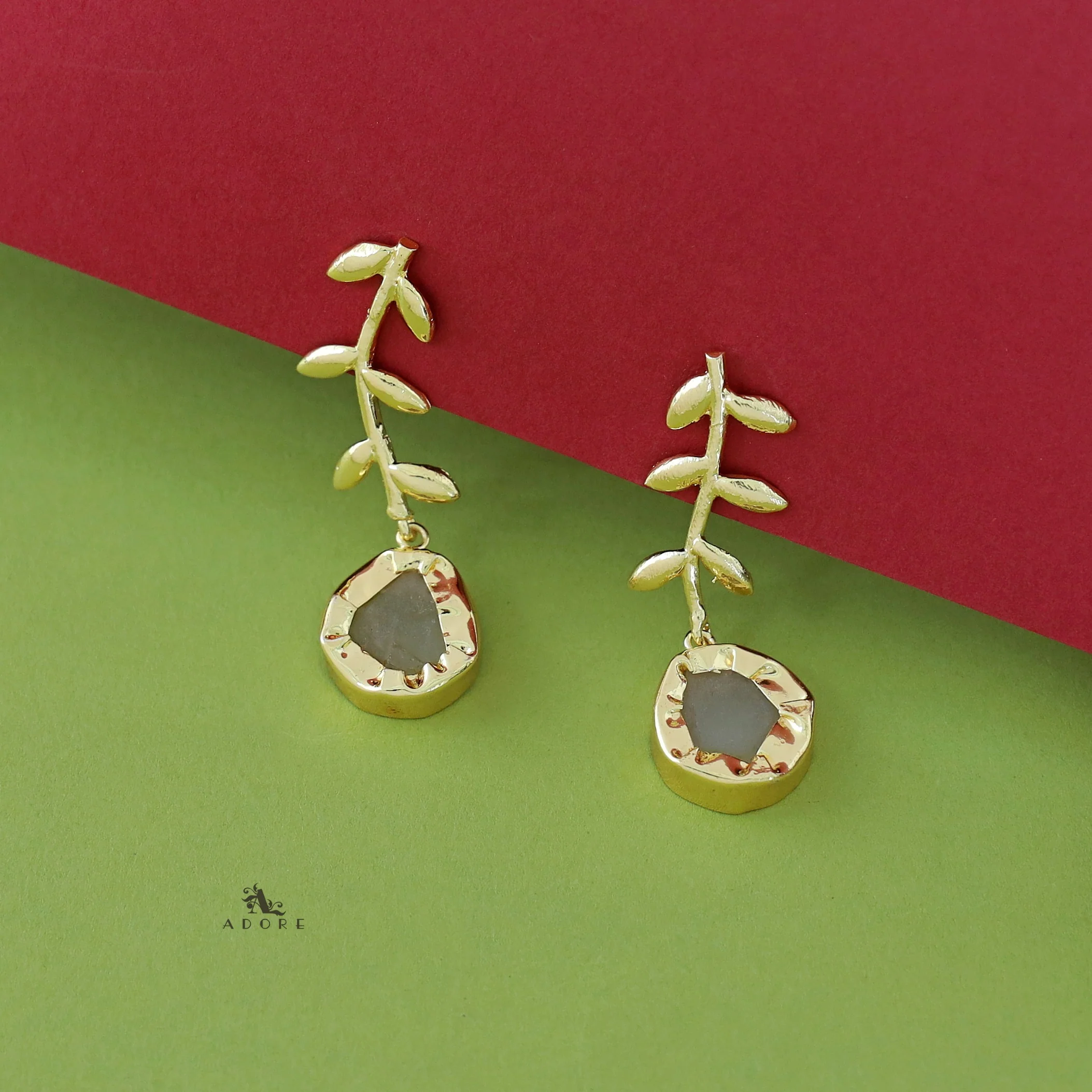 Golden Leay Branch Raw Stone Earring - Image 7