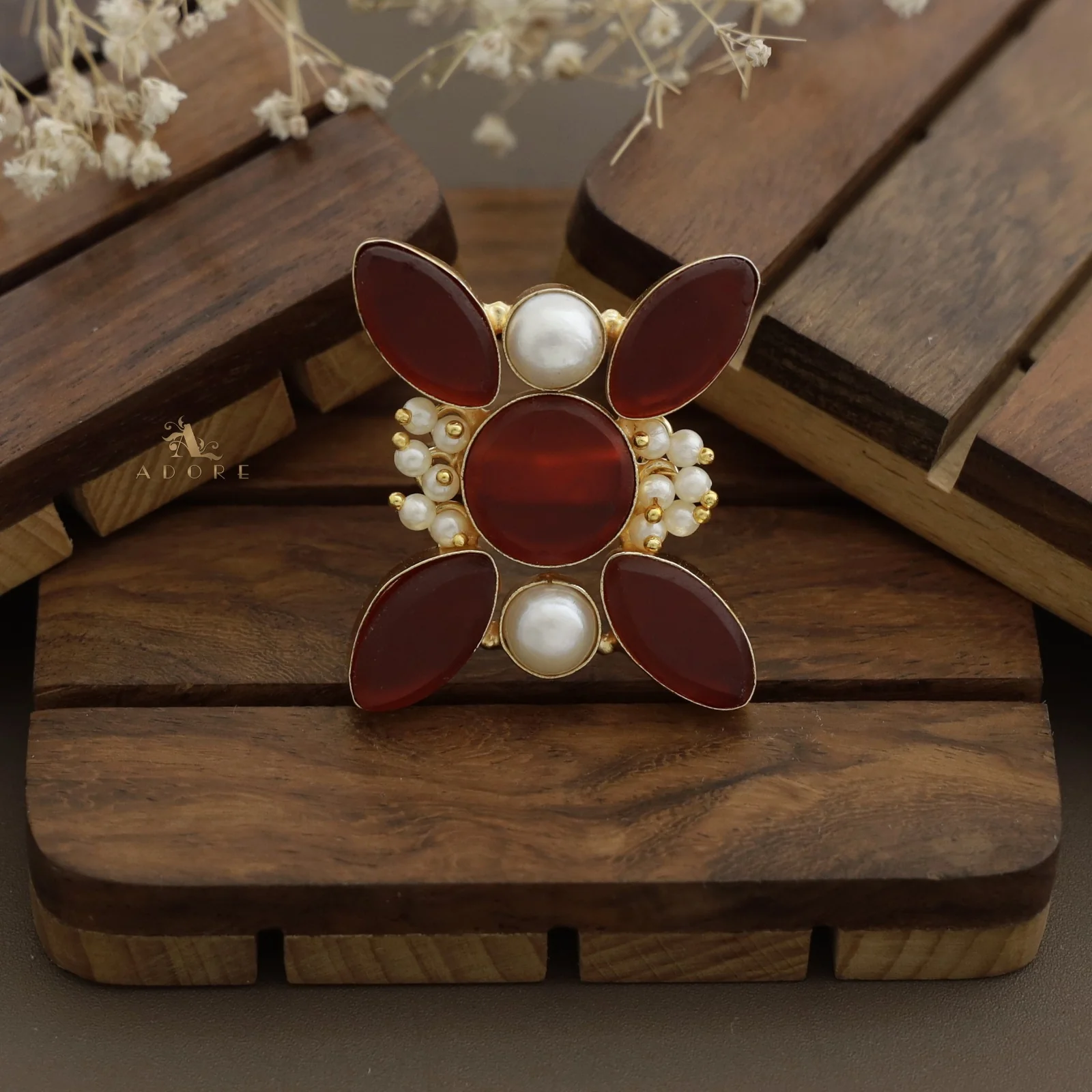 Elegance Raw Stone Cluster Pearl Ring - Image 10