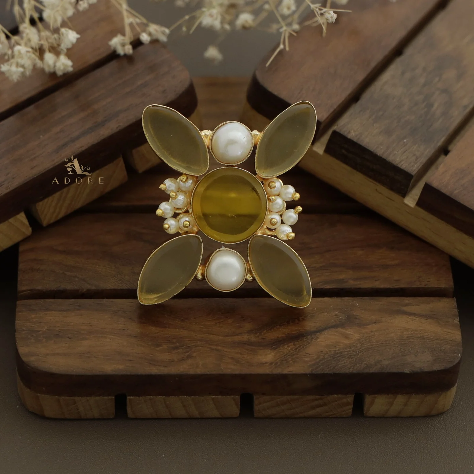 Elegance Raw Stone Cluster Pearl Ring - Image 11
