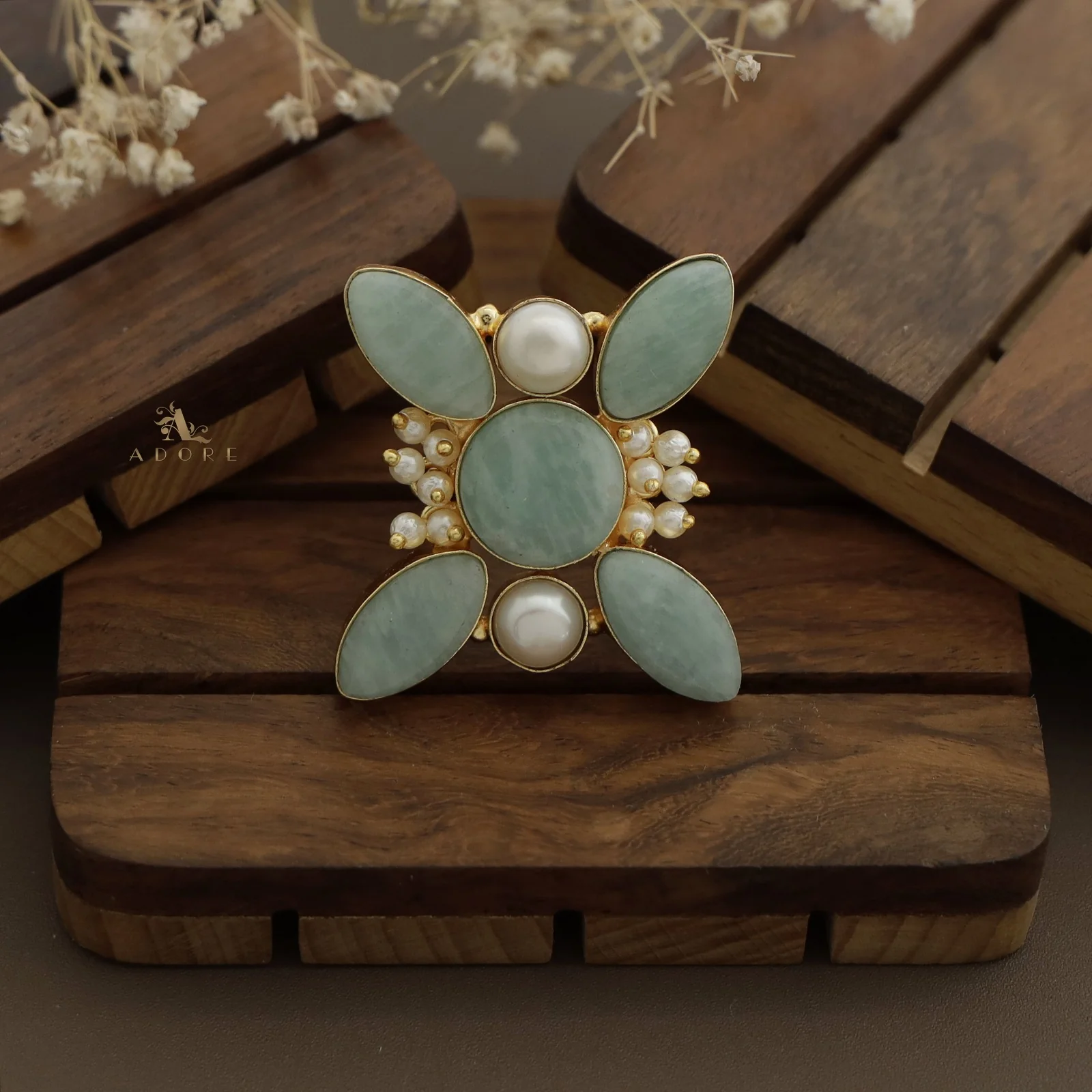 Elegance Raw Stone Cluster Pearl Ring - Image 12