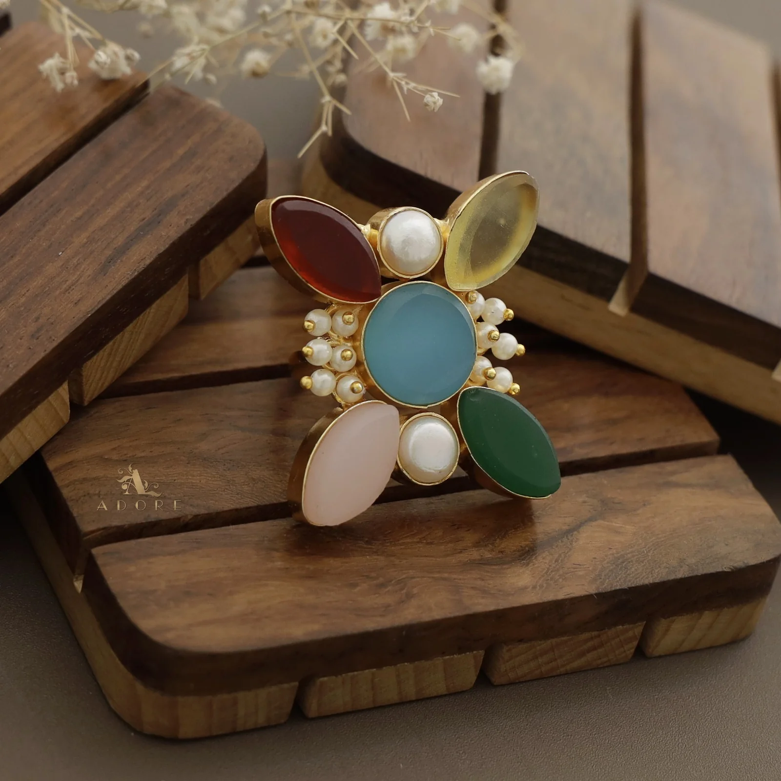 Elegance Raw Stone Cluster Pearl Ring - Image 15