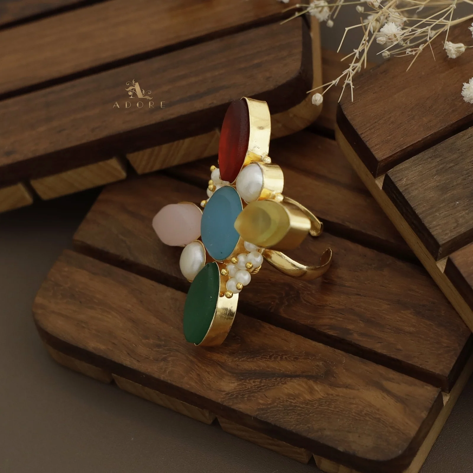 Elegance Raw Stone Cluster Pearl Ring - Image 16