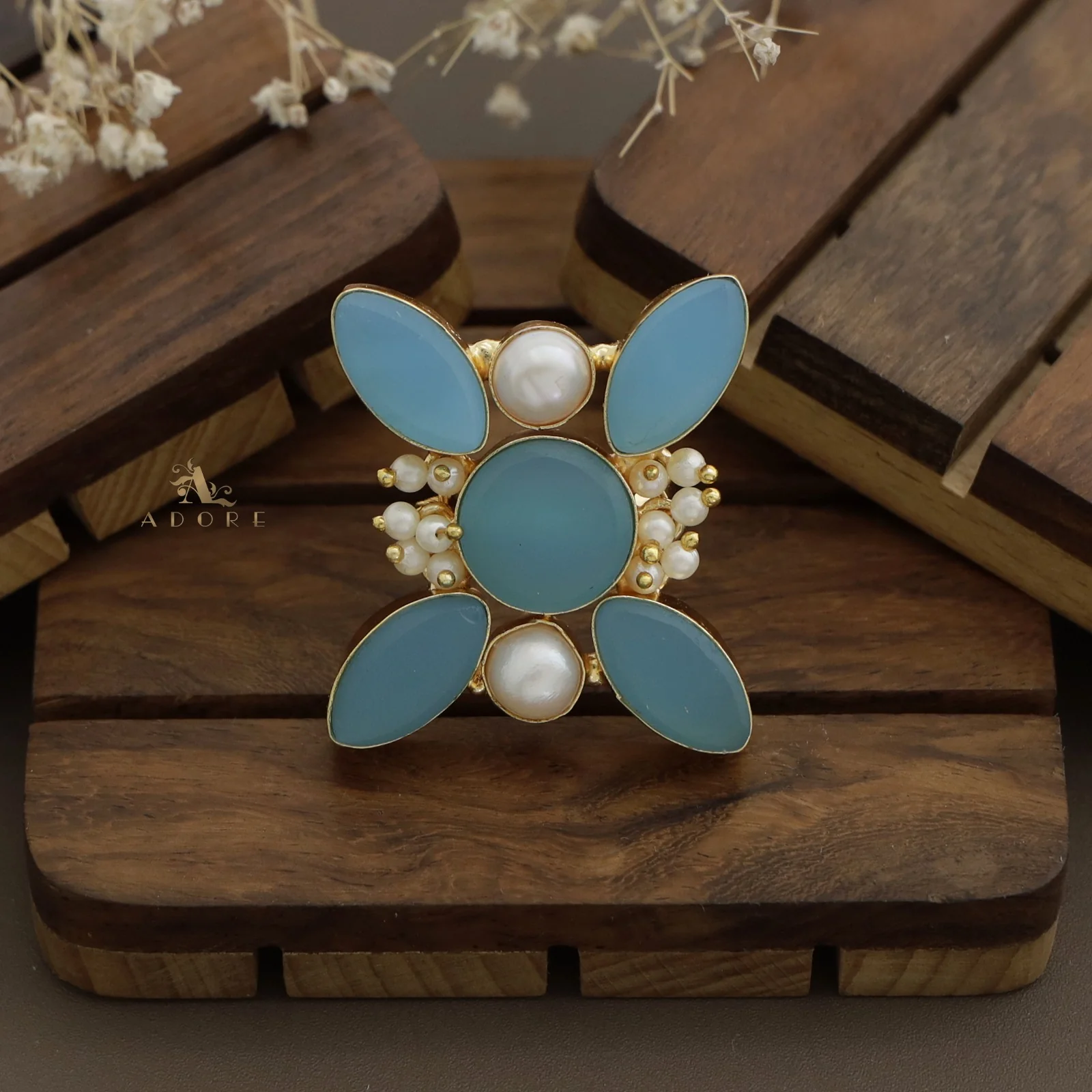 Elegance Raw Stone Cluster Pearl Ring - Image 2