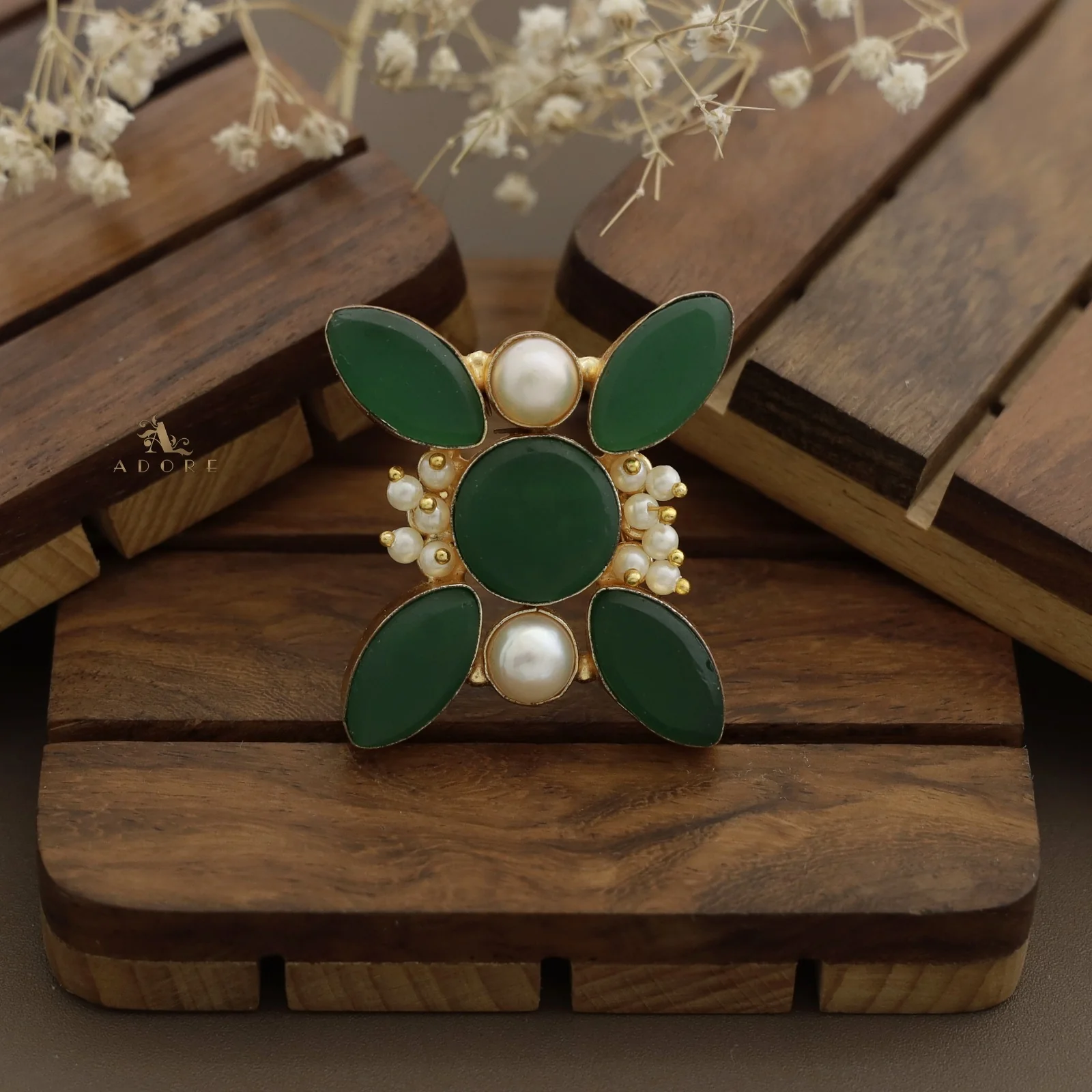 Elegance Raw Stone Cluster Pearl Ring - Image 4