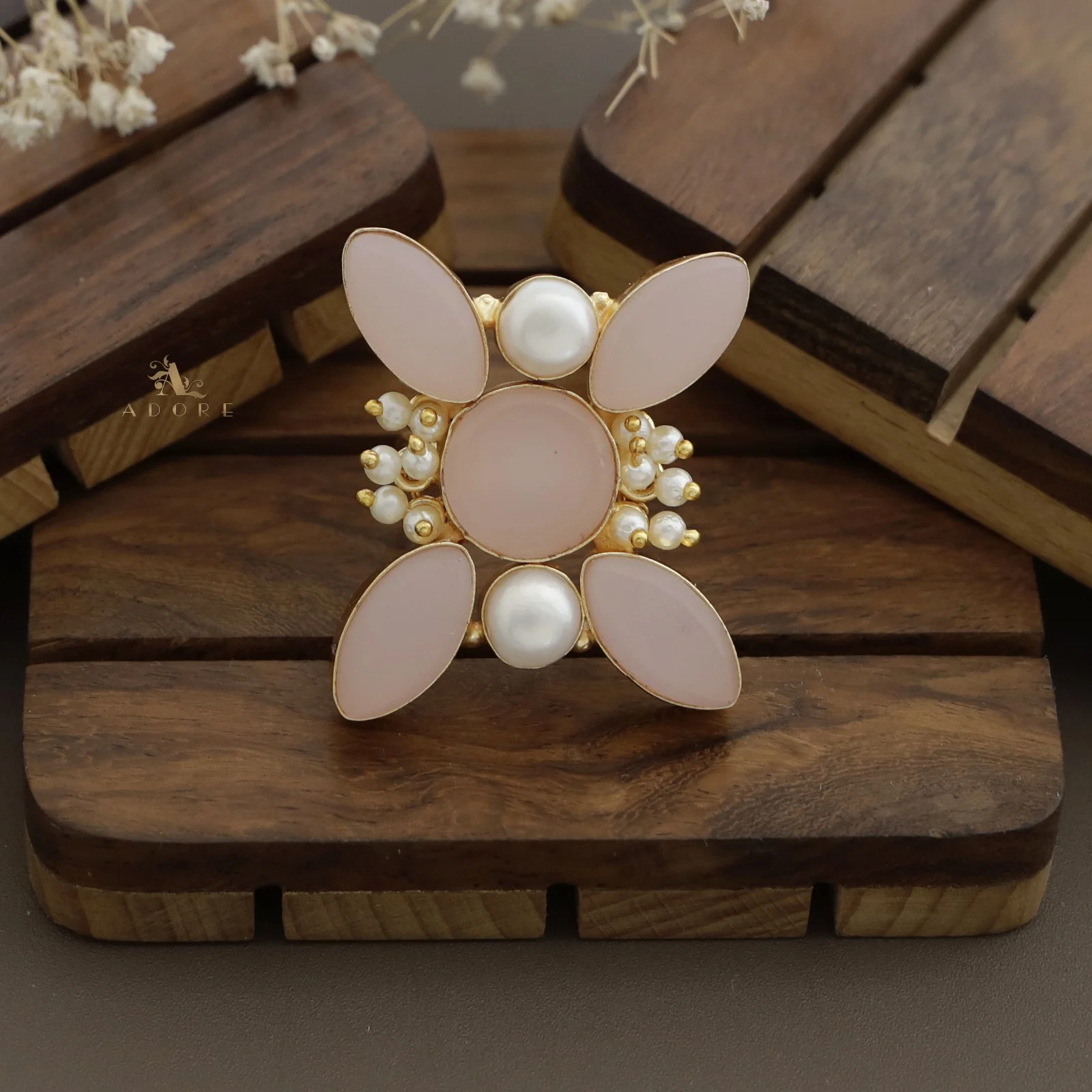 Elegance Raw Stone Cluster Pearl Ring - Image 9