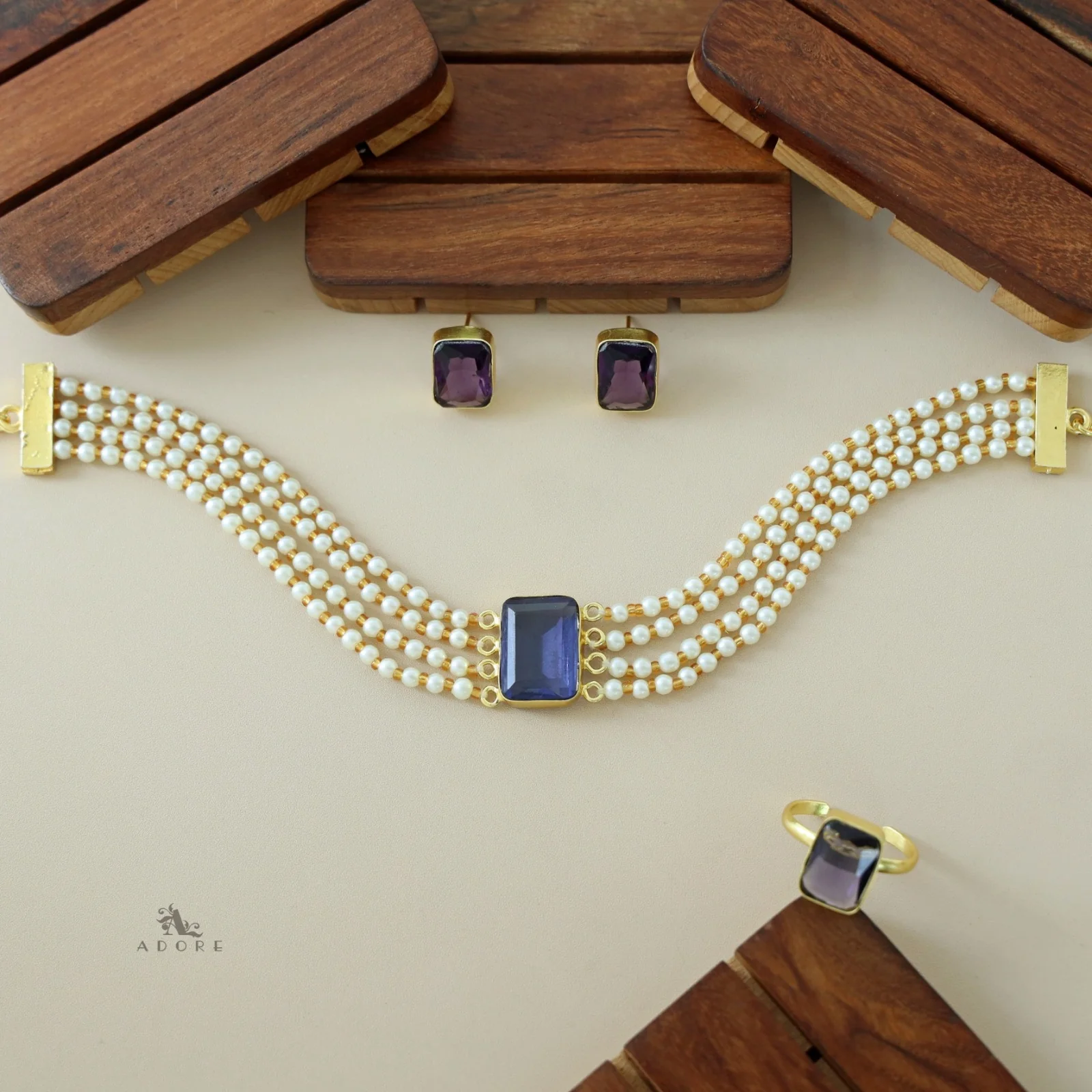 Elegant Pearl Choker Combo Set - Image 37