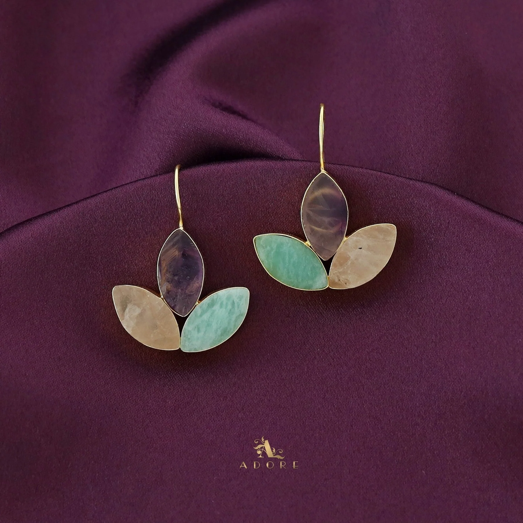 Eliana Raw Stone Tri Fold Leaf Drop - Image 2