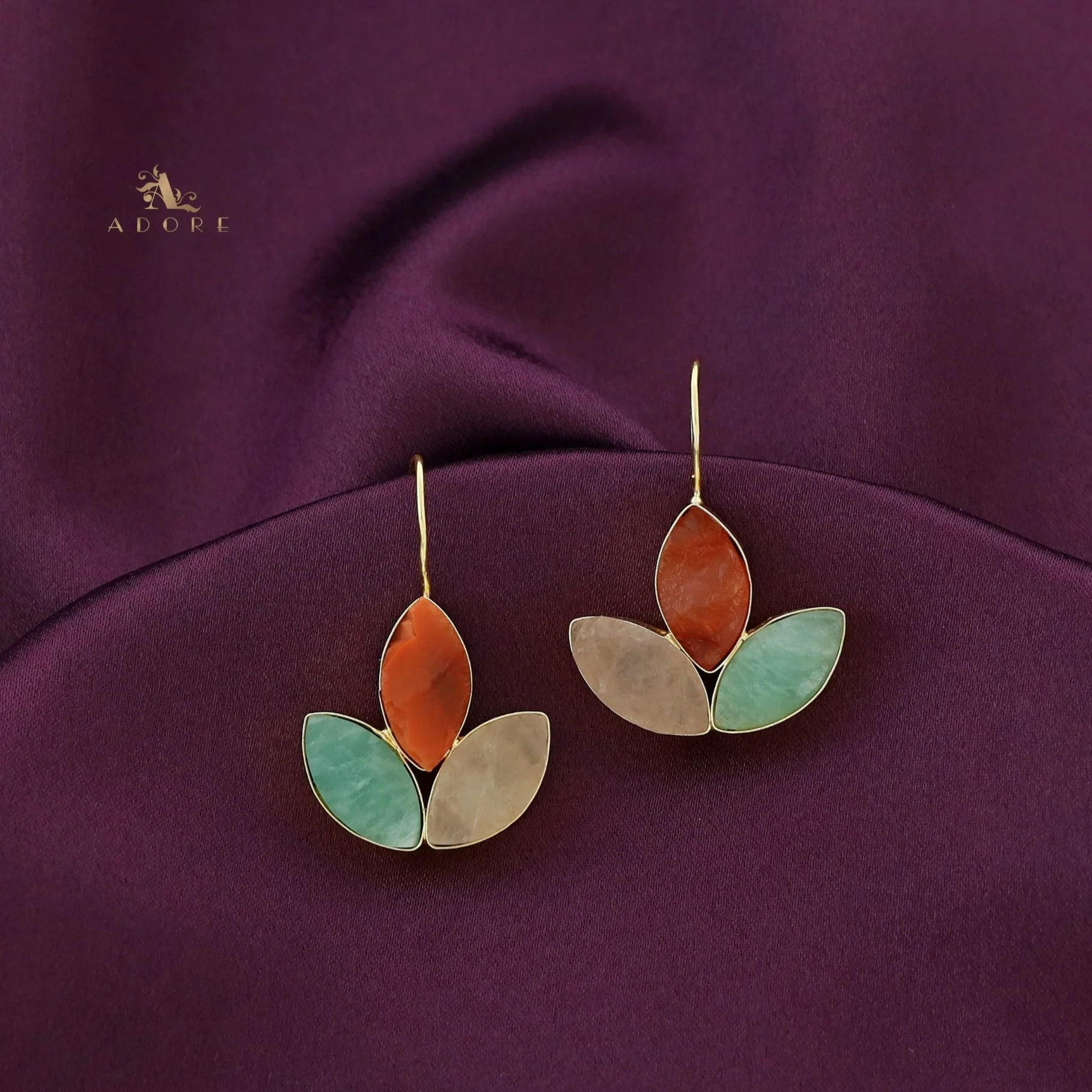 Eliana Raw Stone Tri Fold Leaf Drop - Image 3