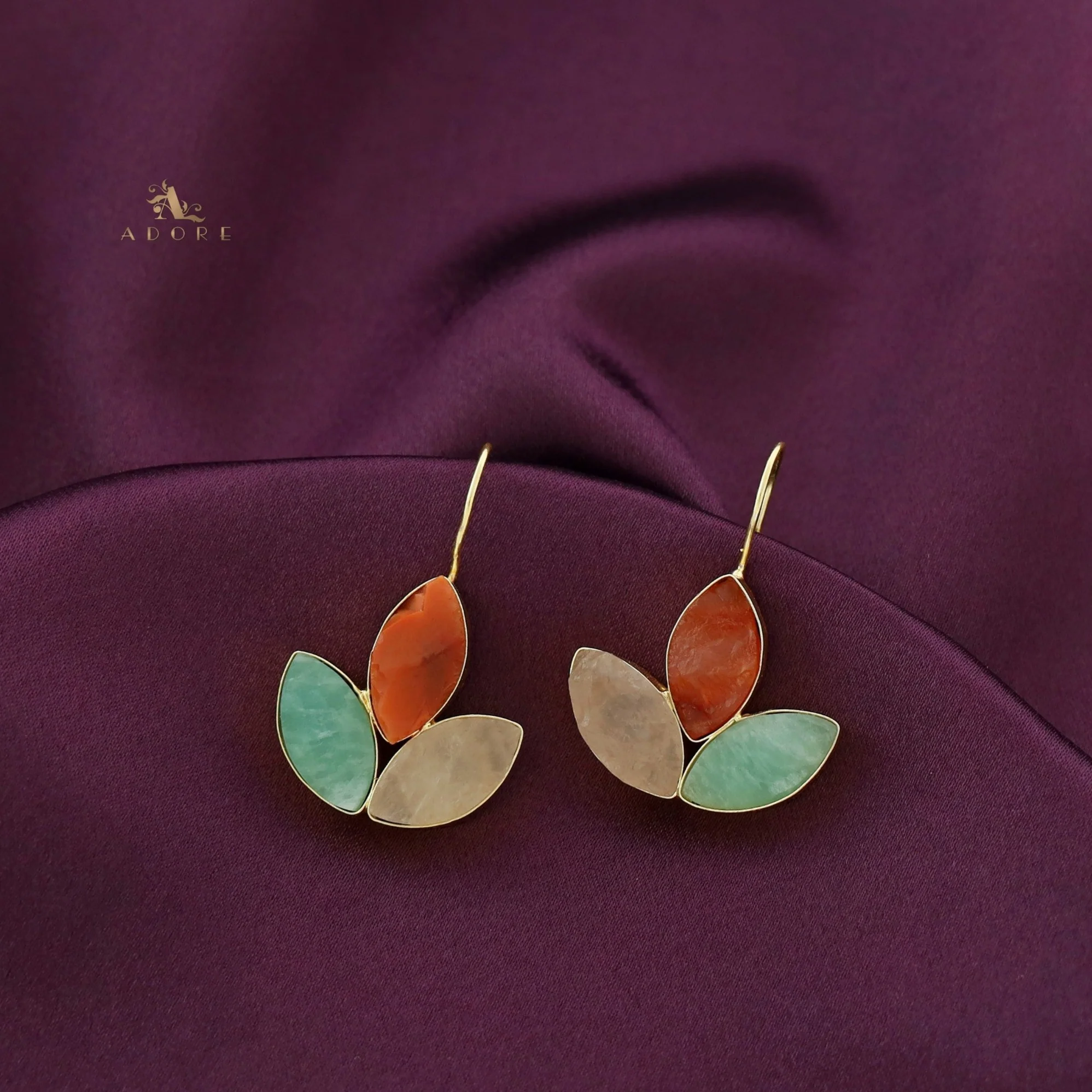 Eliana Raw Stone Tri Fold Leaf Drop - Image 4