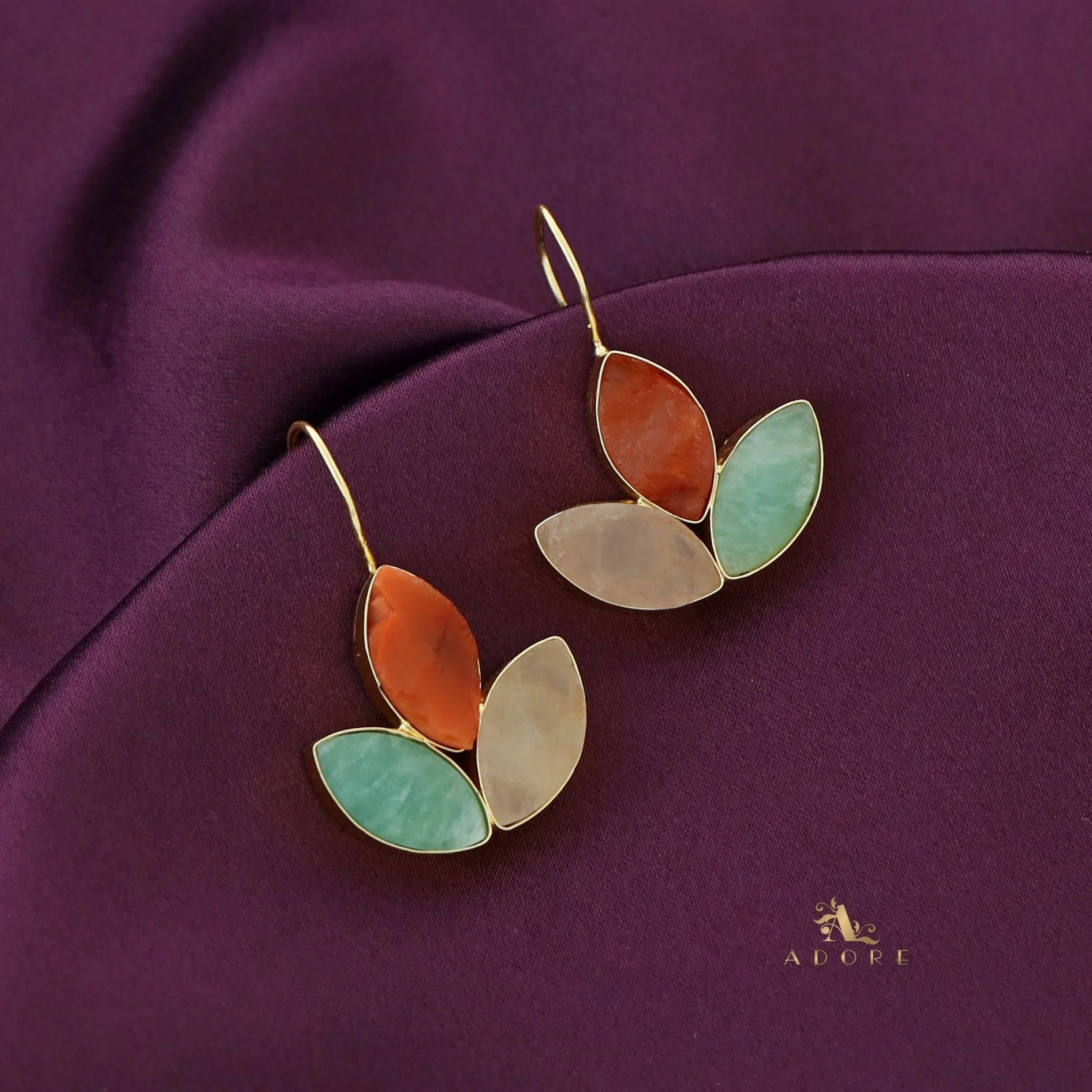 Eliana Raw Stone Tri Fold Leaf Drop - Image 5