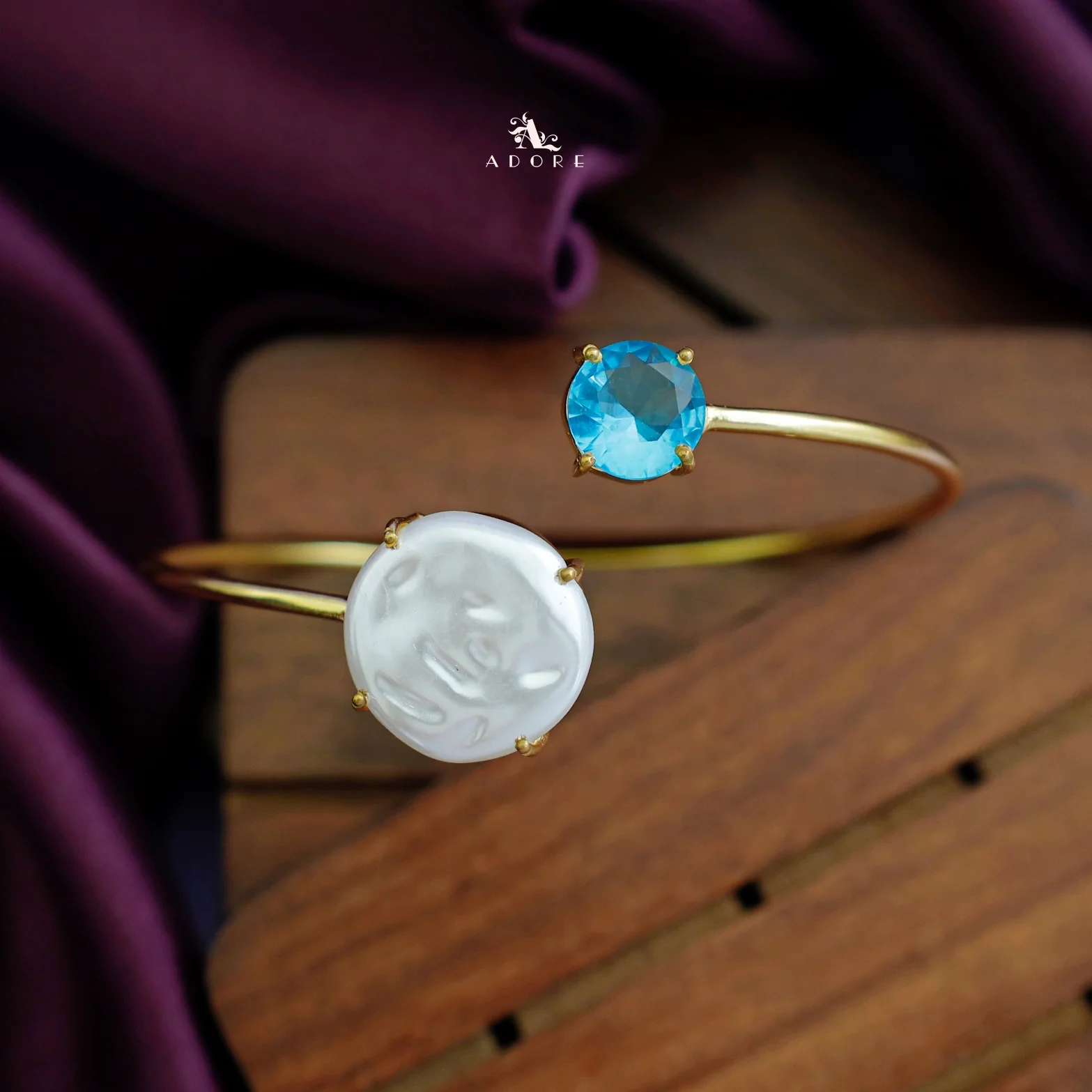 Elisa Round Baroque Glossy Stone Bangle - Image 2