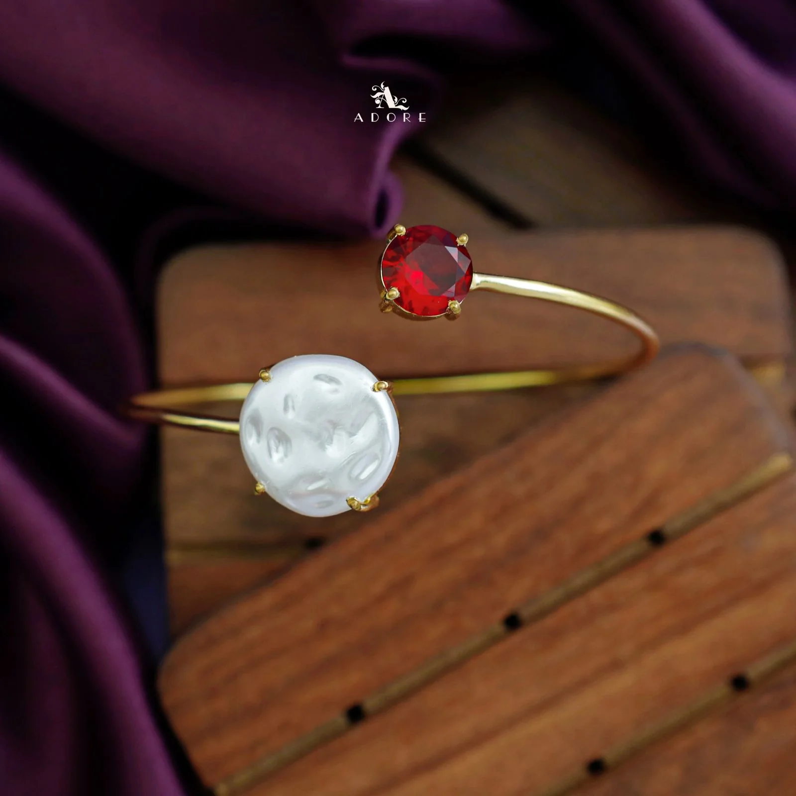 Elisa Round Baroque Glossy Stone Bangle - Image 3