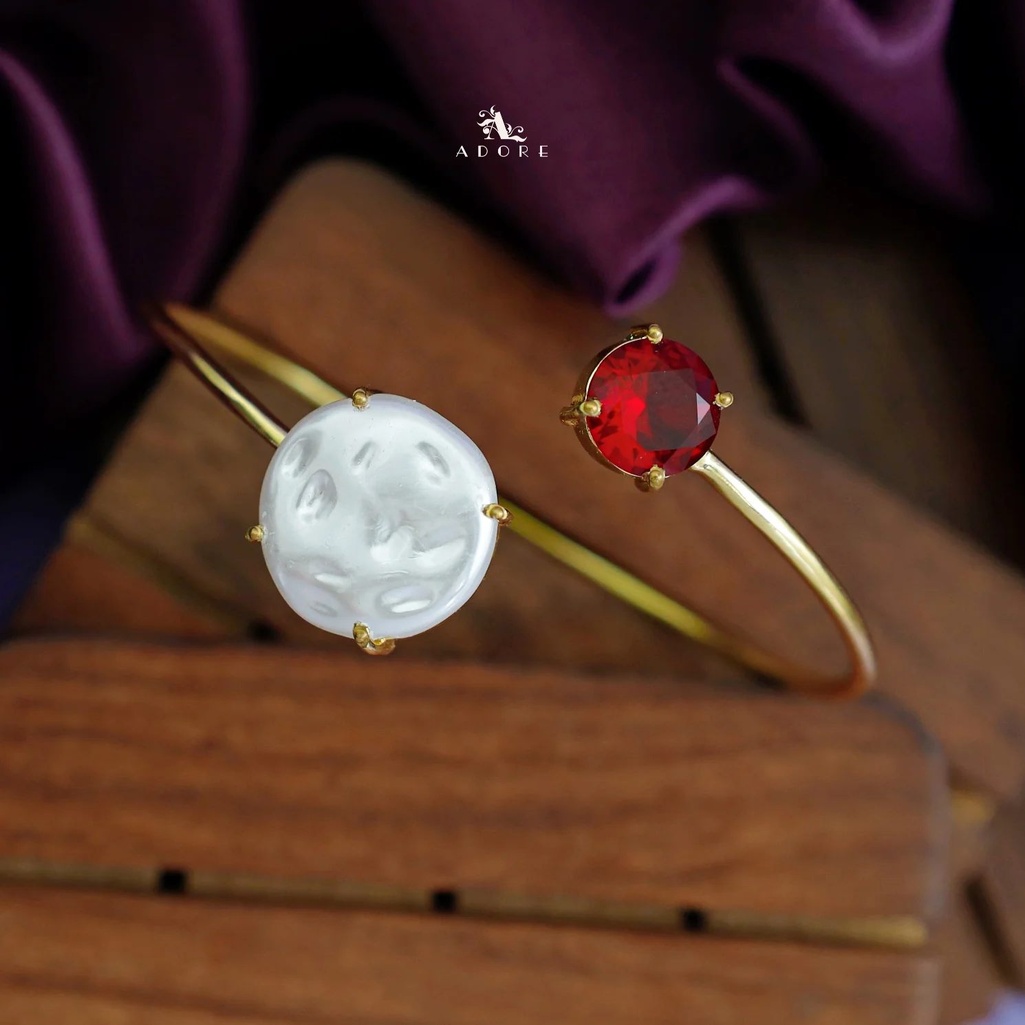 Elisa Round Baroque Glossy Stone Bangle - Image 4