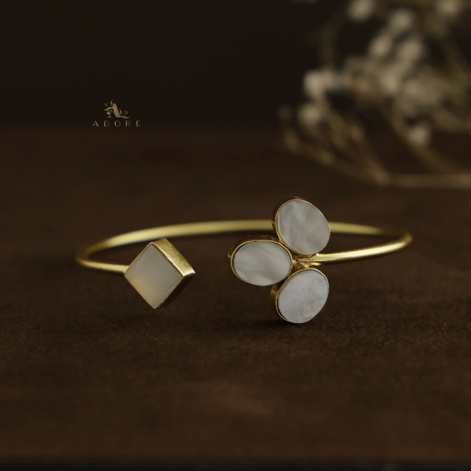 Ellie Tri Oval + Diamond MOP Bangle - Image 2