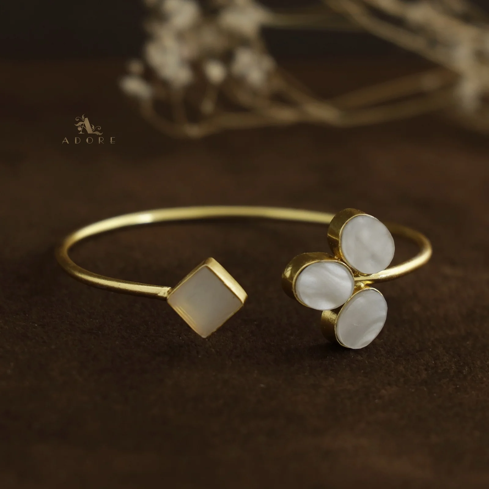 Ellie Tri Oval + Diamond MOP Bangle - Image 3