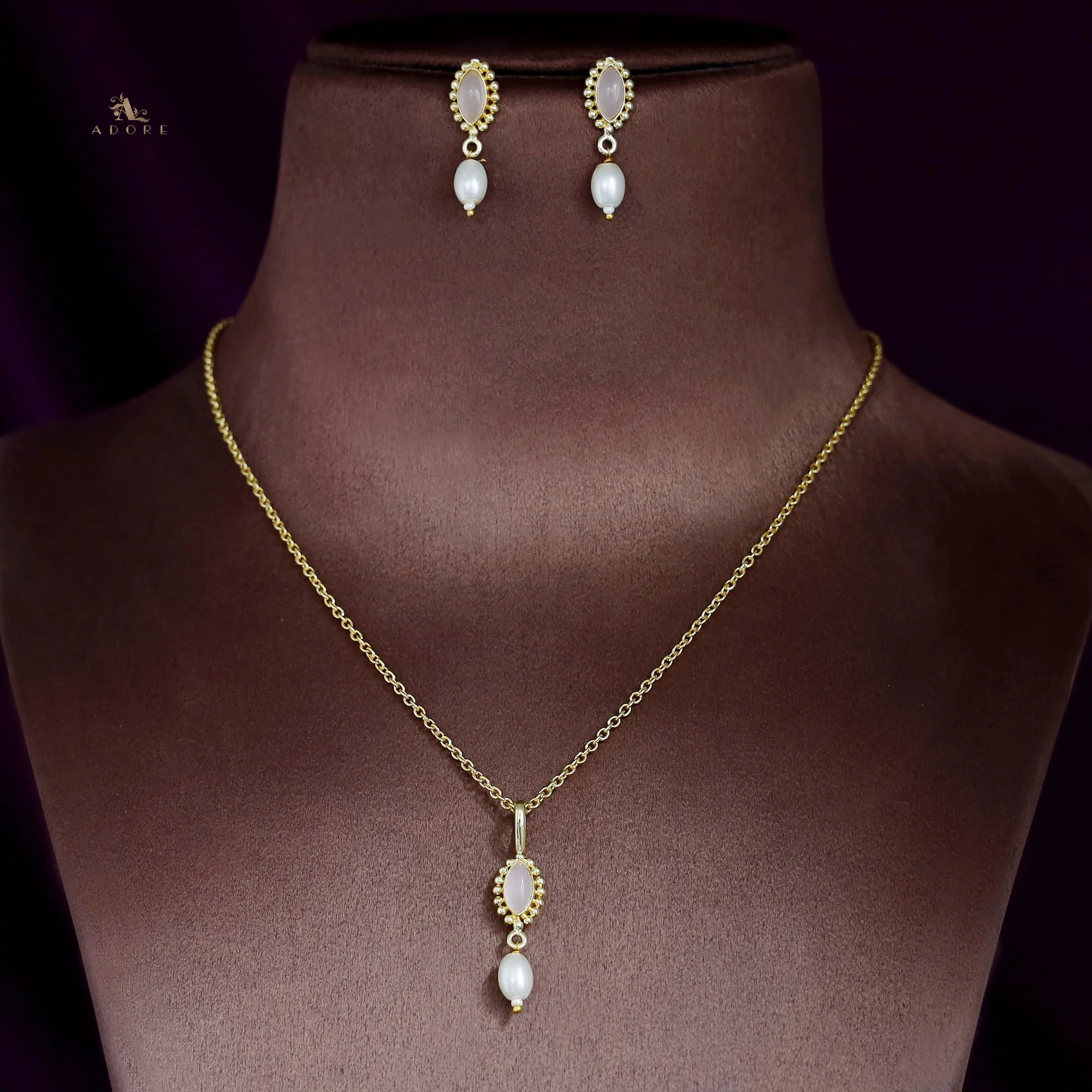 Eloise Glossy Stone Pearl Neckpiece With Earring - Image 2