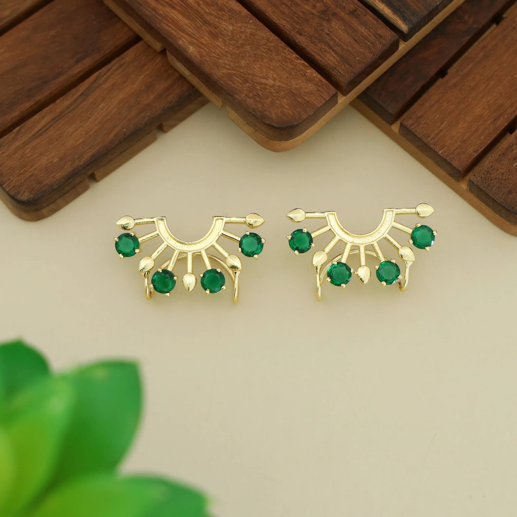 Elsie Half Circle Glossy Rays Ear-Cuff (Set Of 2) - Image 2