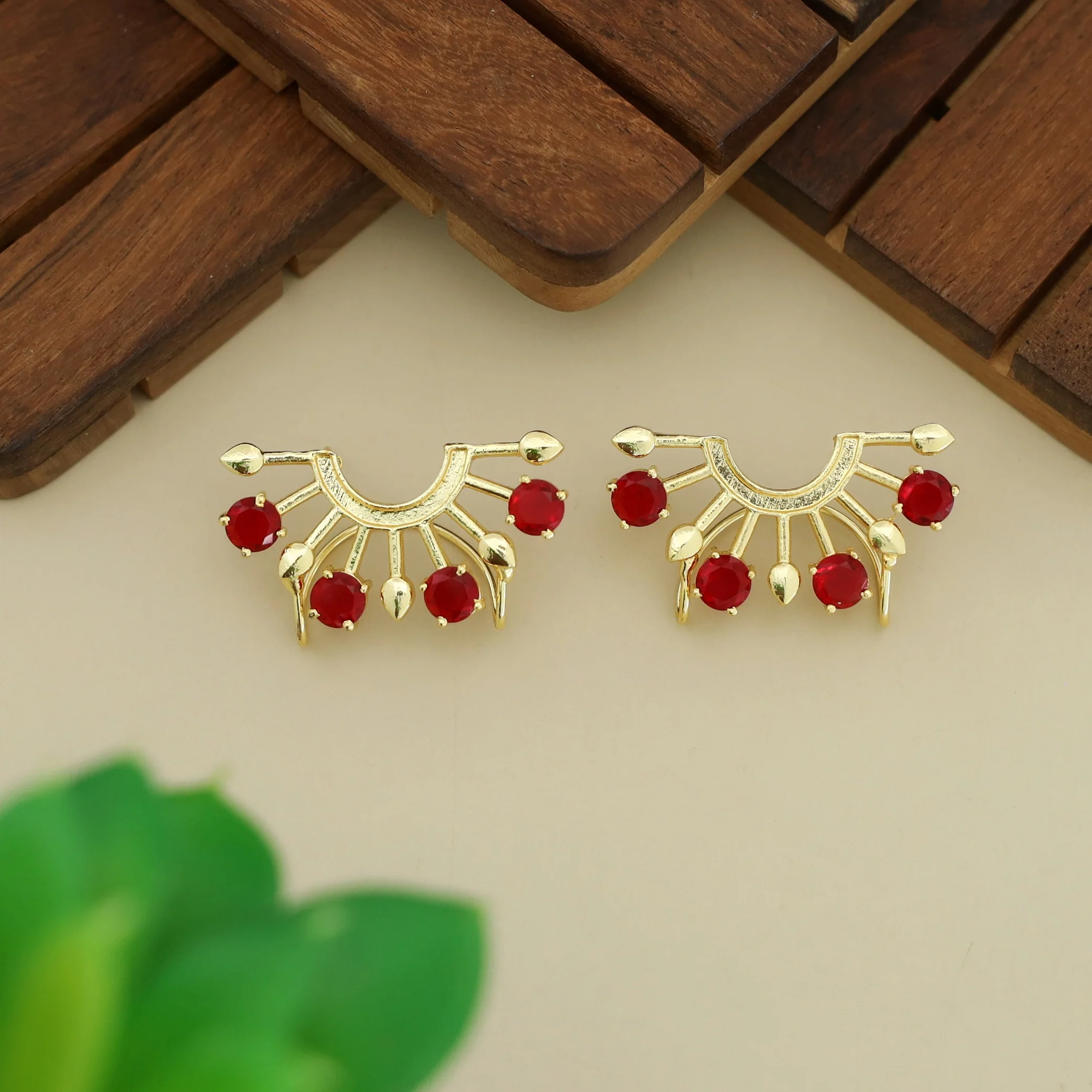 Elsie Half Circle Glossy Rays Ear-Cuff (Set Of 2) - Image 5