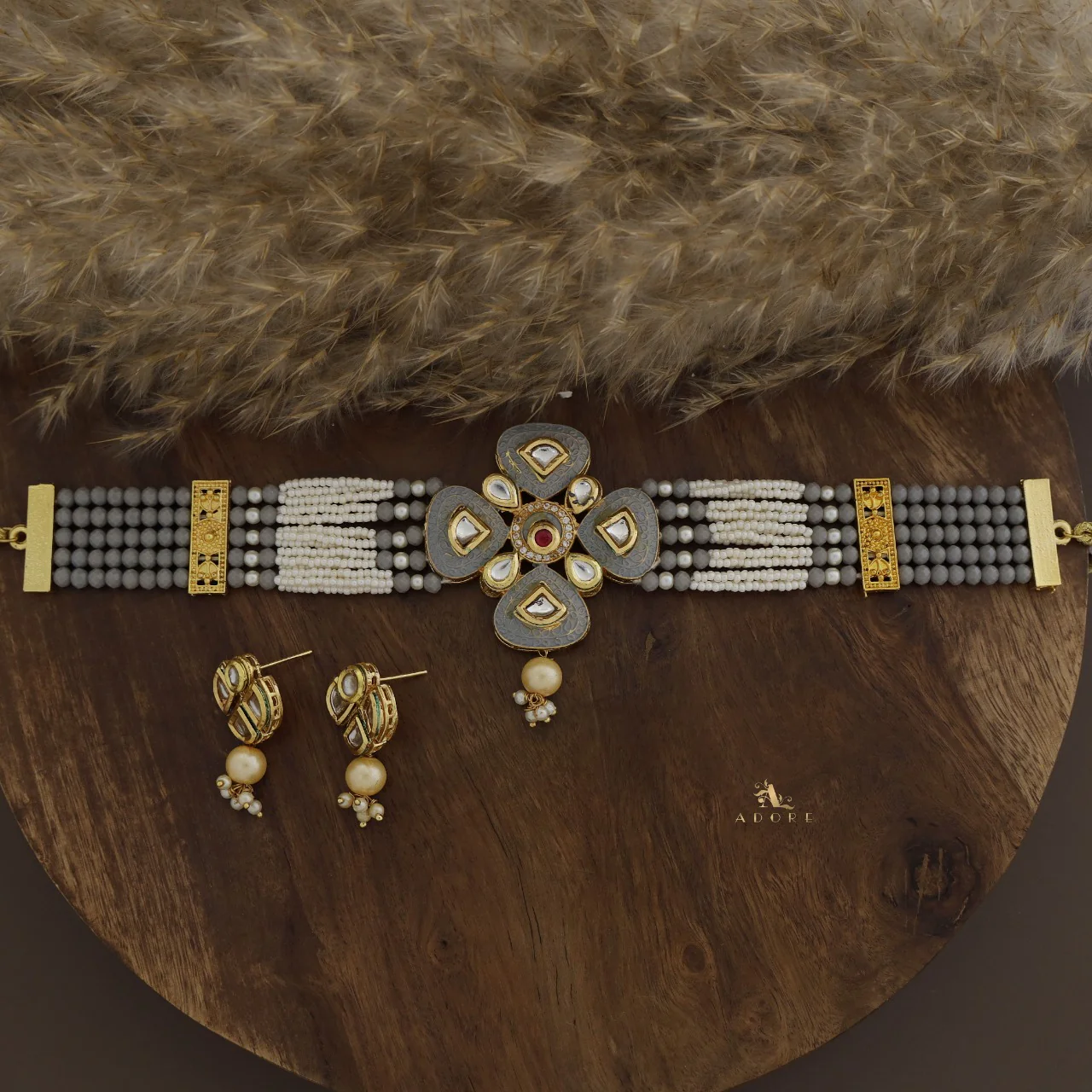 Elvida Kundan Choker With Earring - Image 4