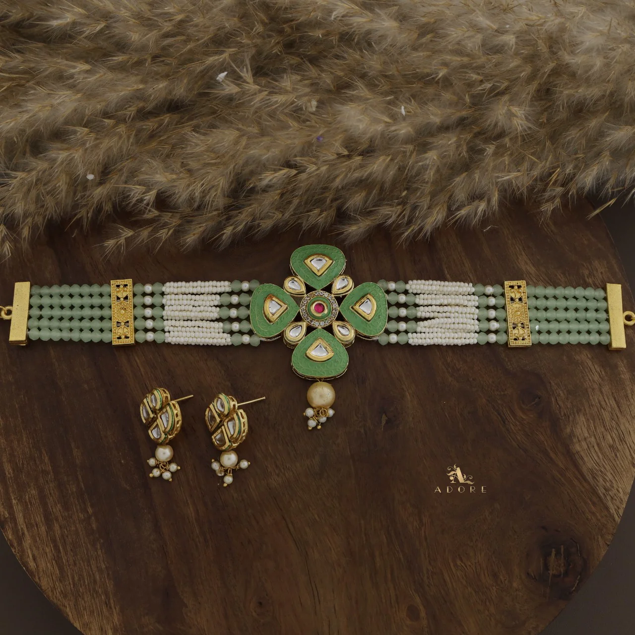 Elvida Kundan Choker With Earring - Image 8