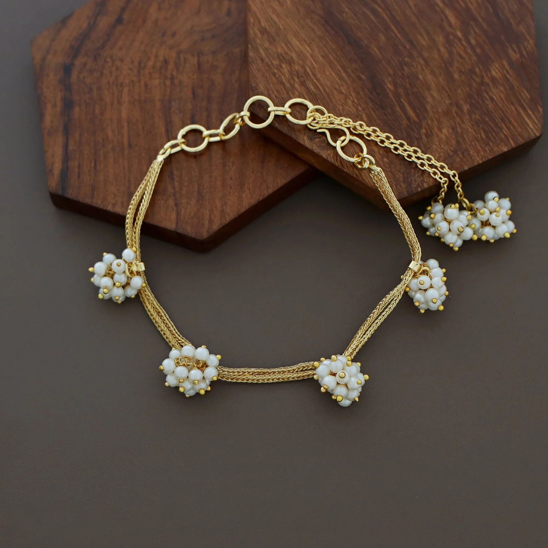 Betsy Golden Cluster Pearl Bracelet - Image 3