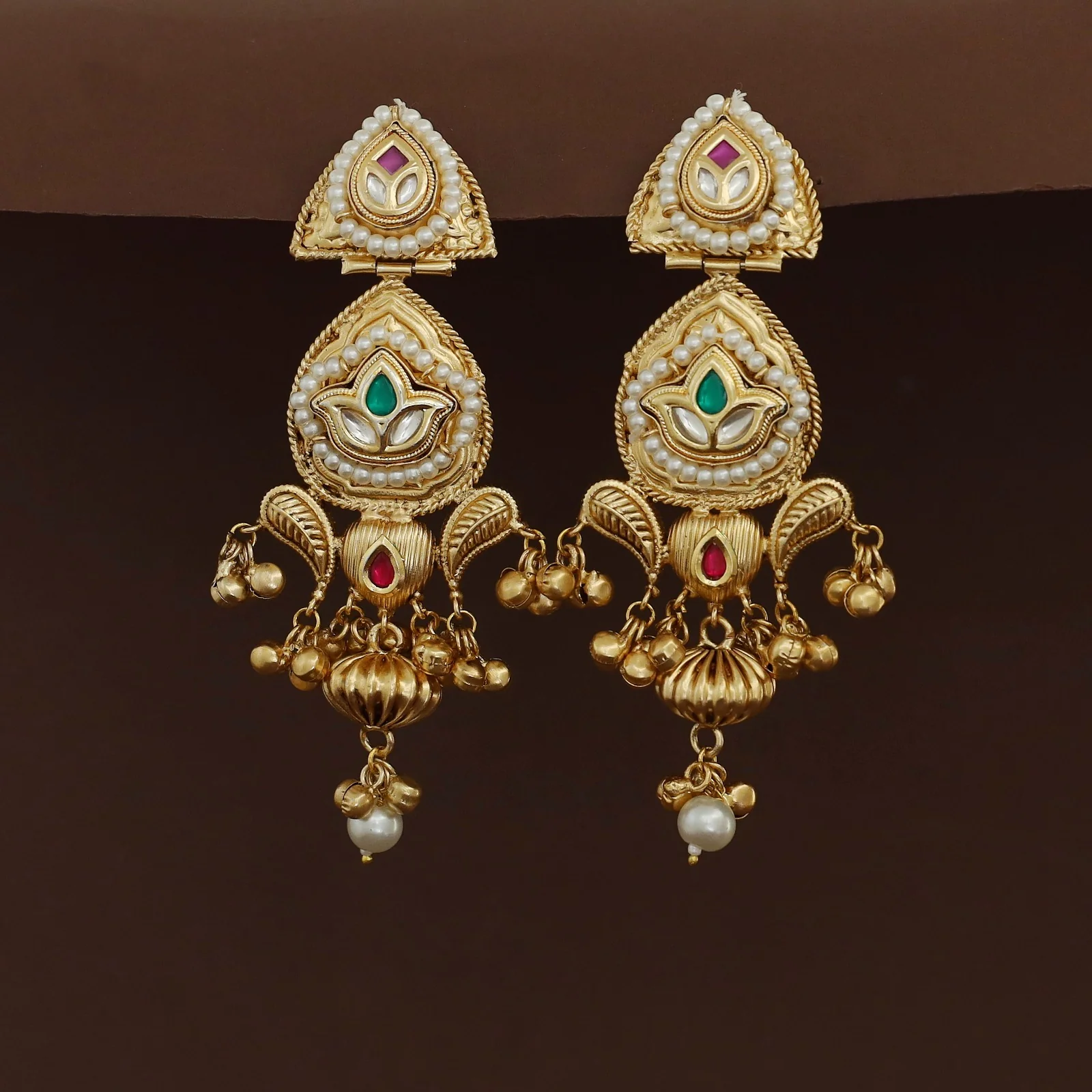 Elysia Dual Leafy Ghungroo Kashmiri Earring - Image 2