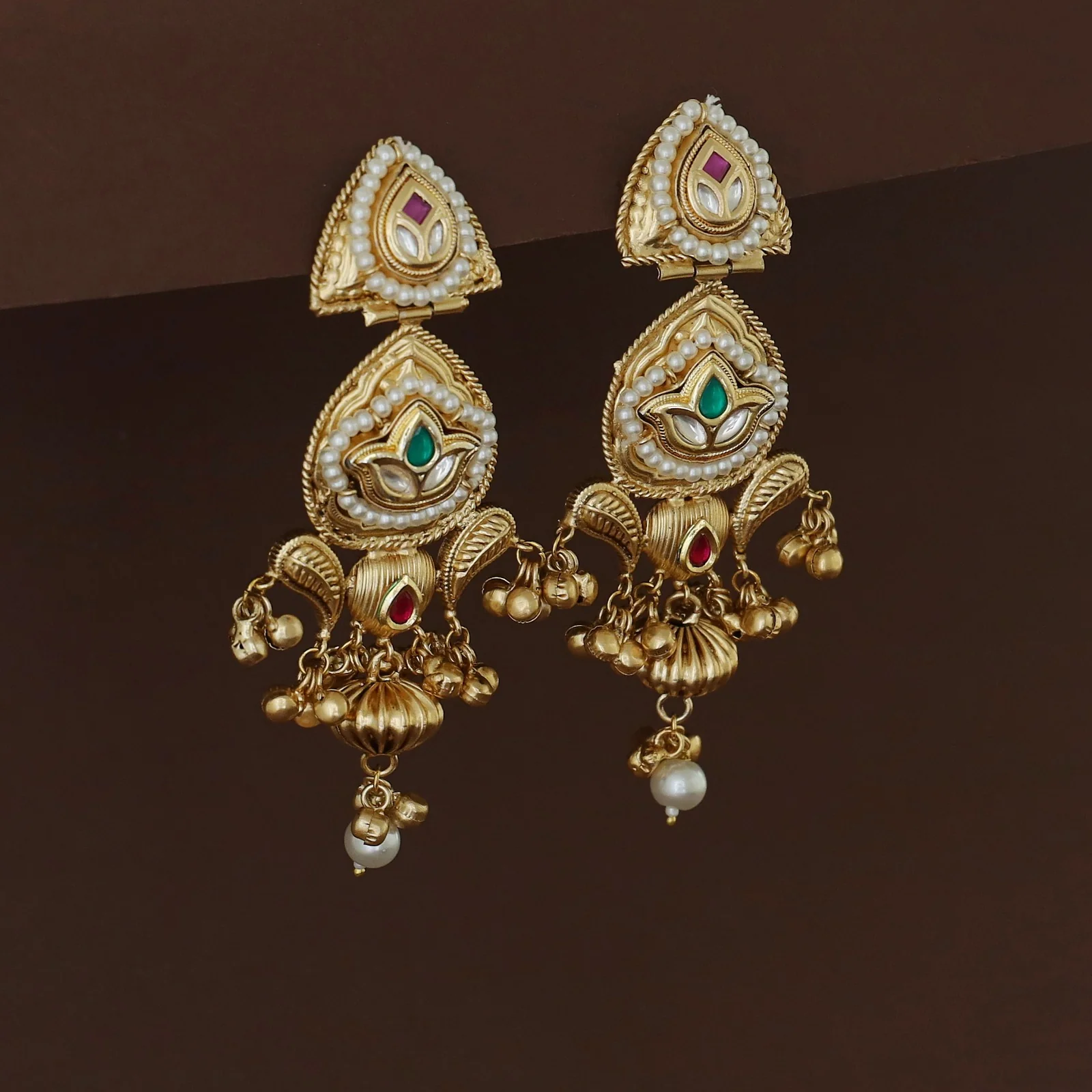 Elysia Dual Leafy Ghungroo Kashmiri Earring - Image 3