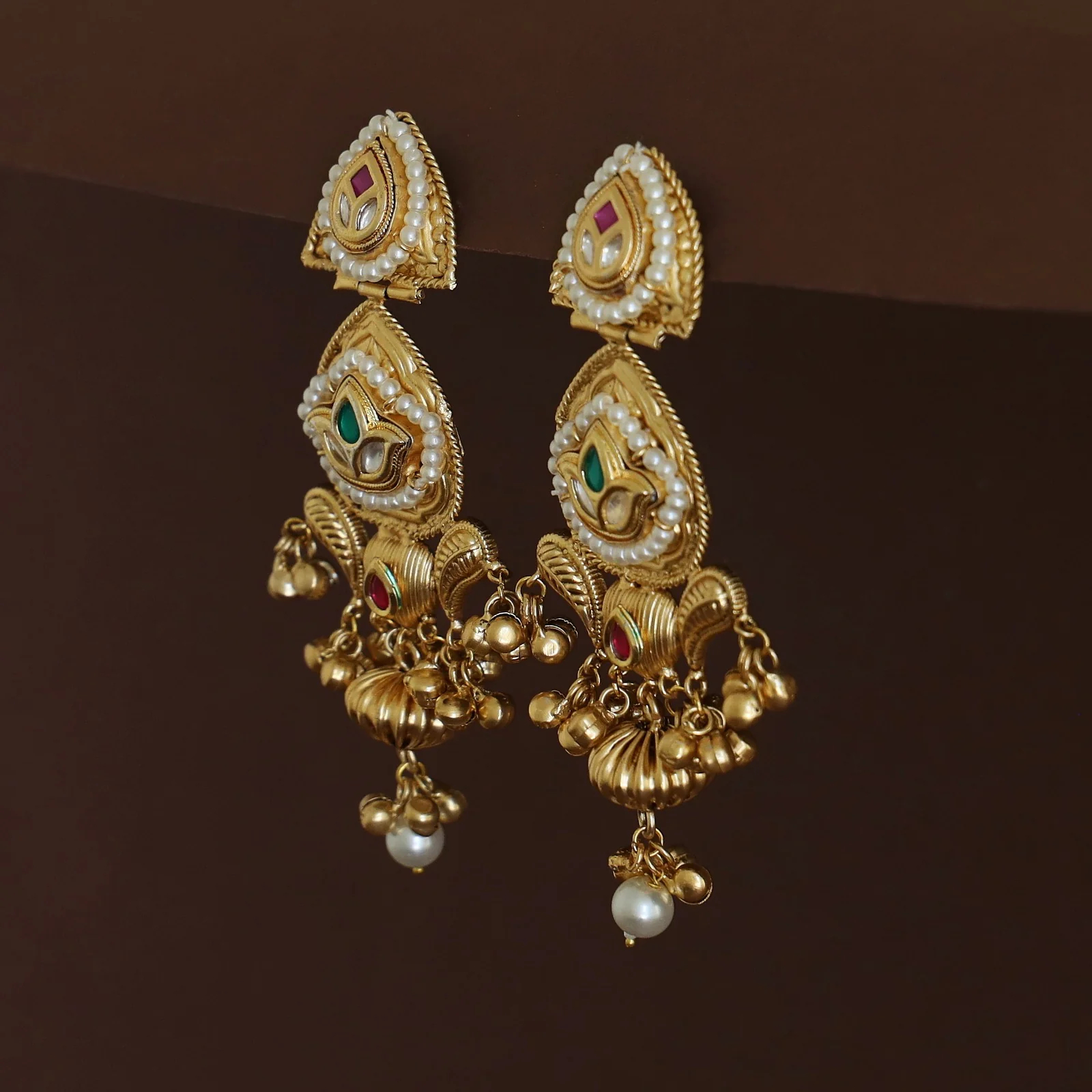 Elysia Dual Leafy Ghungroo Kashmiri Earring - Image 4