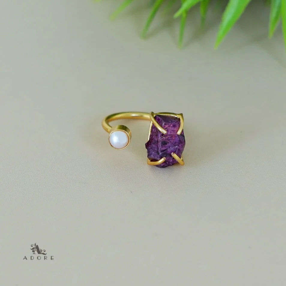 Ena Dyed Stone Plus Mini Pearl Ring - Image 6