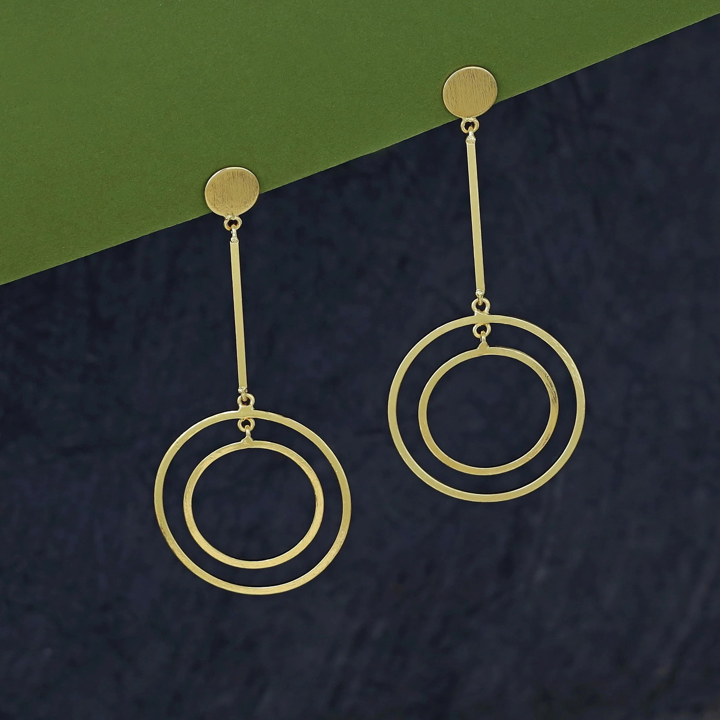Eshana Golden Stick Tri Circle Earring - Image 2