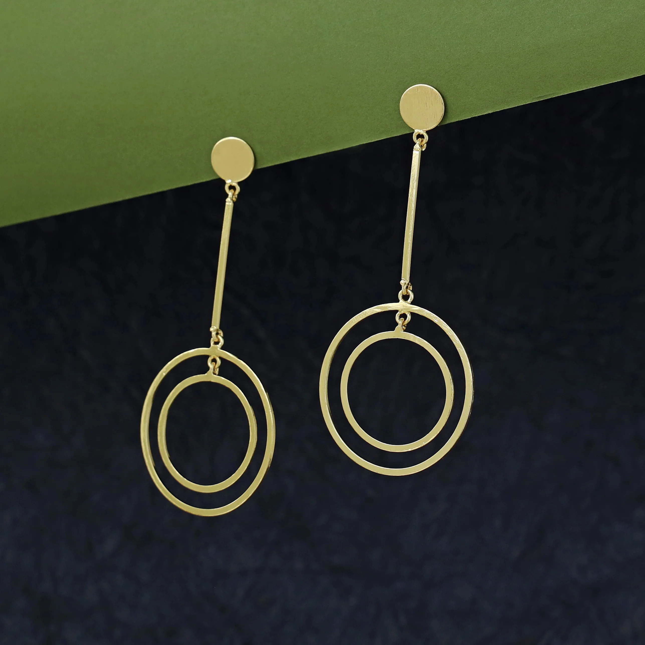 Eshana Golden Stick Tri Circle Earring - Image 3