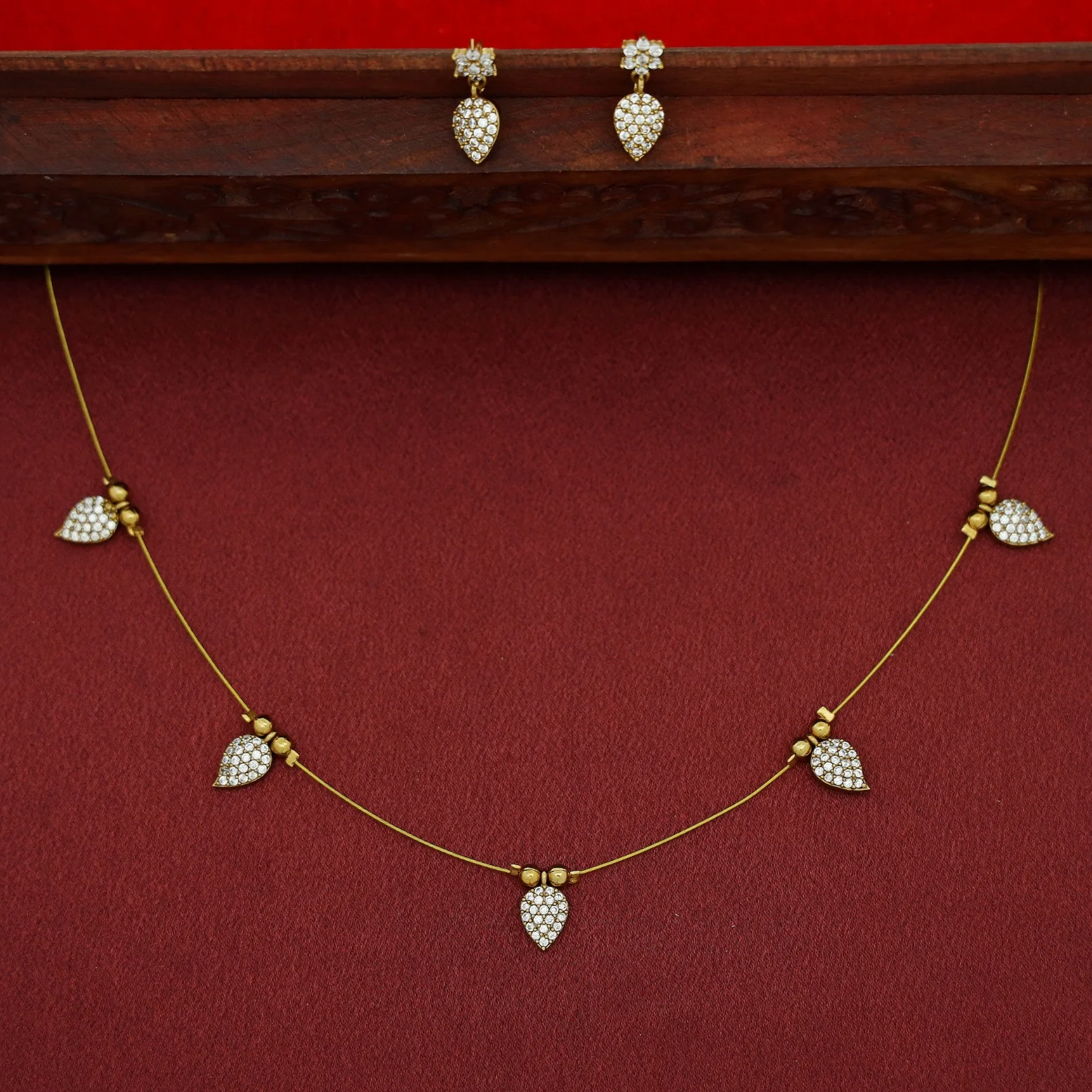 Eshania AD Stone Leafy Drop String Neckpiece With Earring - Image 2