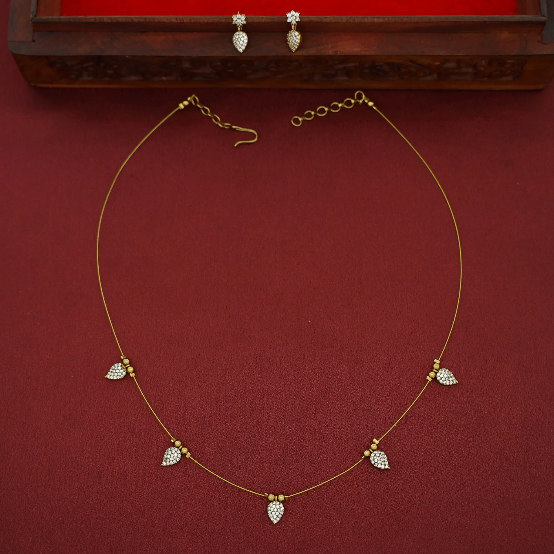 Eshania AD Stone Leafy Drop String Neckpiece With Earring - Image 5