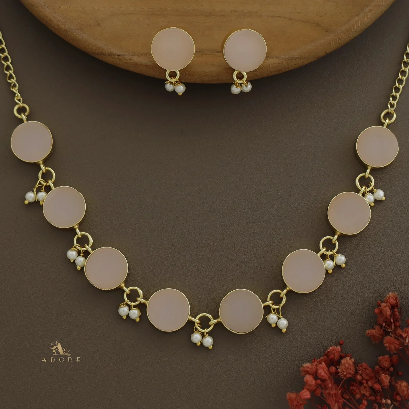 Eudor Round Raw Stone Pearl Short Neckpiece/Choker With Earring - Image 16