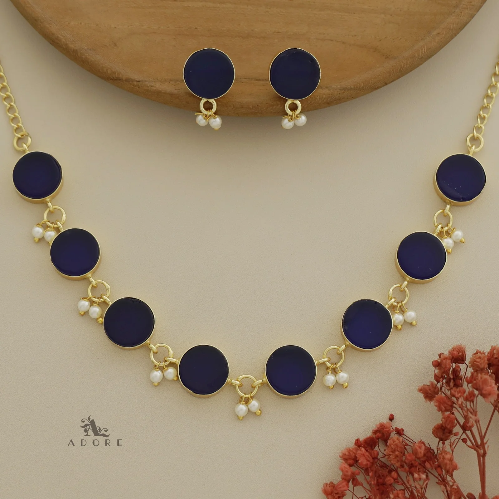 Eudor Round Raw Stone Pearl Short Neckpiece/Choker With Earring - Image 18