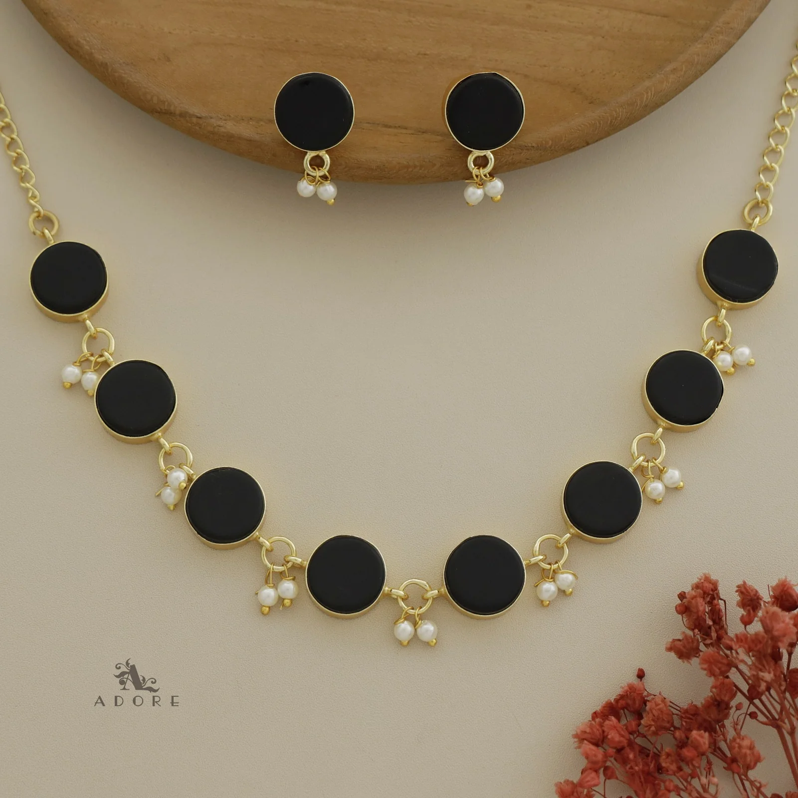 Eudor Round Raw Stone Pearl Short Neckpiece/Choker With Earring - Image 20