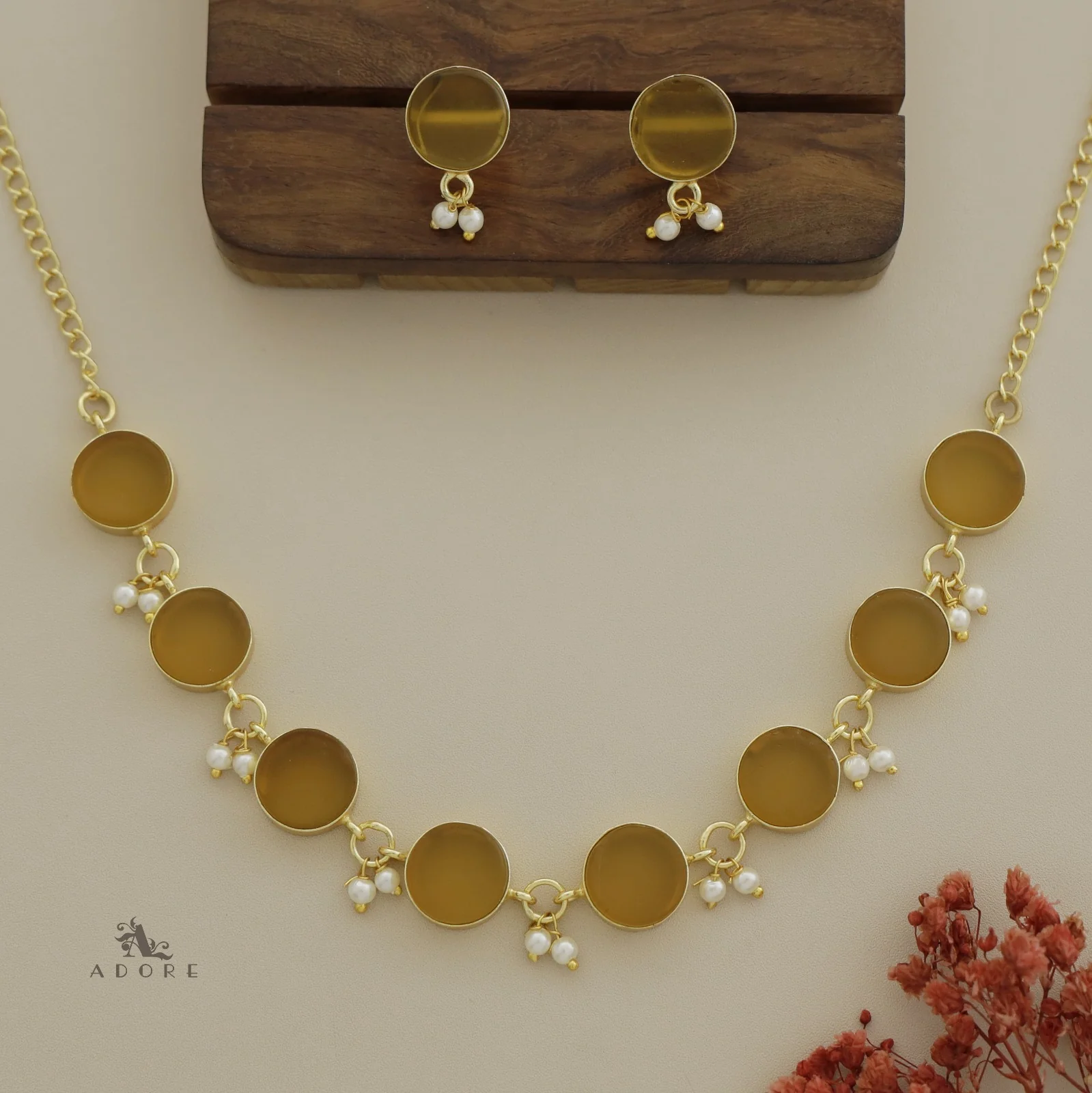 Eudor Round Raw Stone Pearl Short Neckpiece/Choker With Earring - Image 21