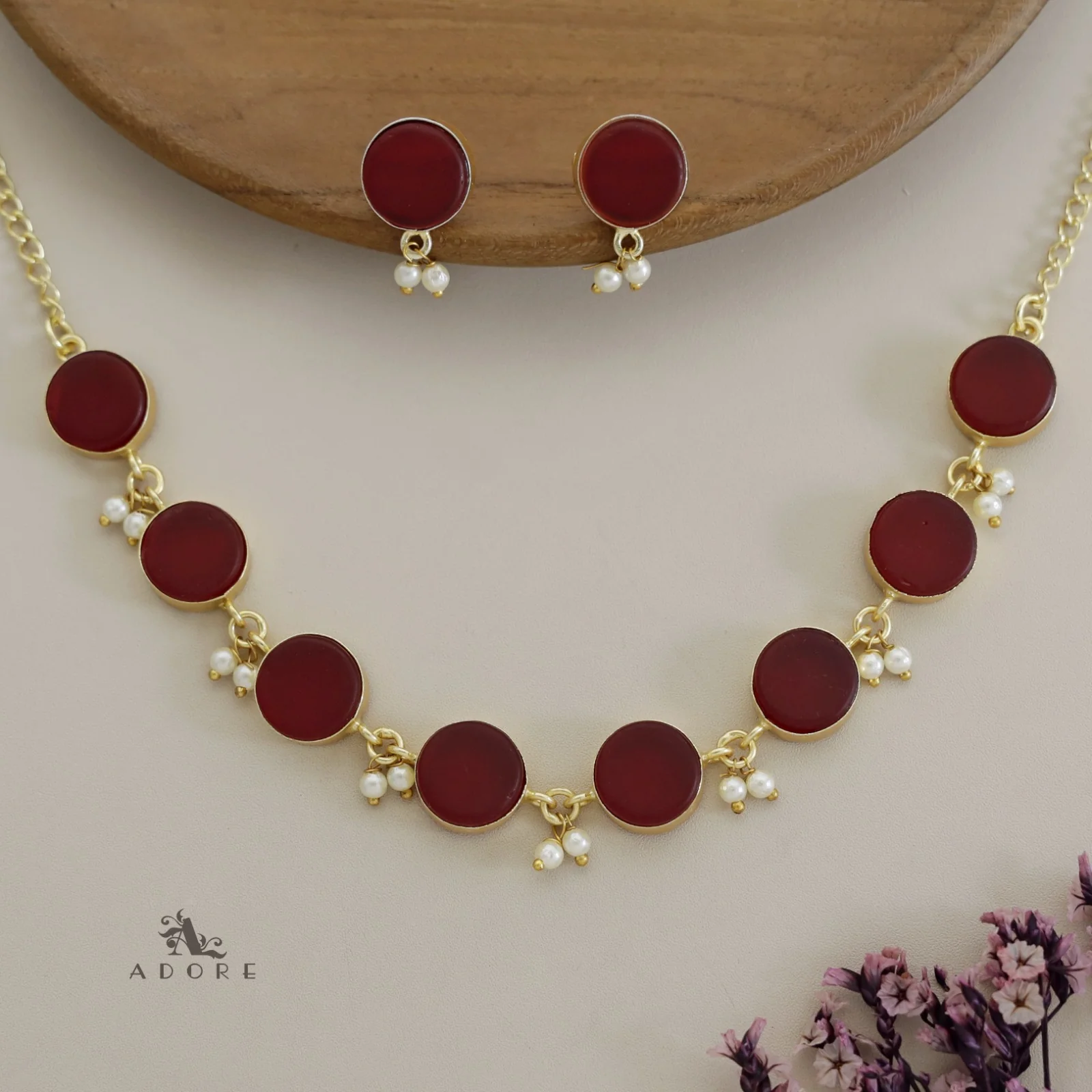 Eudor Round Raw Stone Pearl Short Neckpiece/Choker With Earring - Image 25