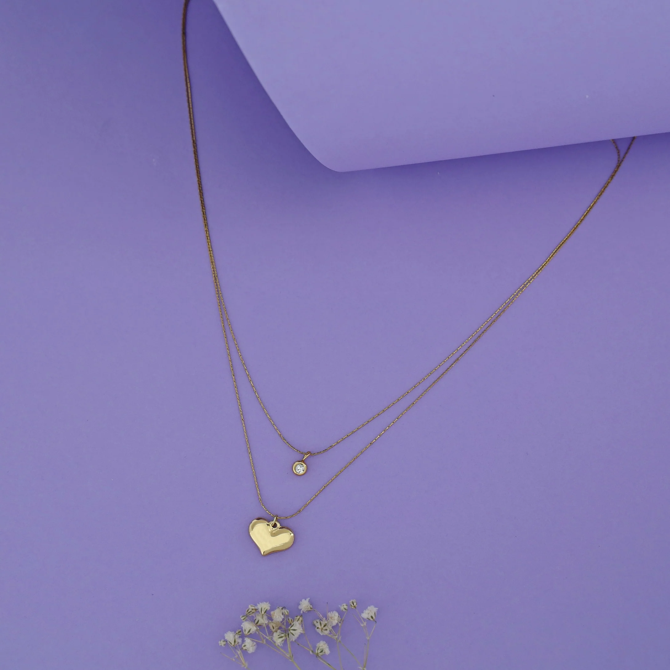 Evie Golden 2 Layer Heart Neckpiece - Image 2