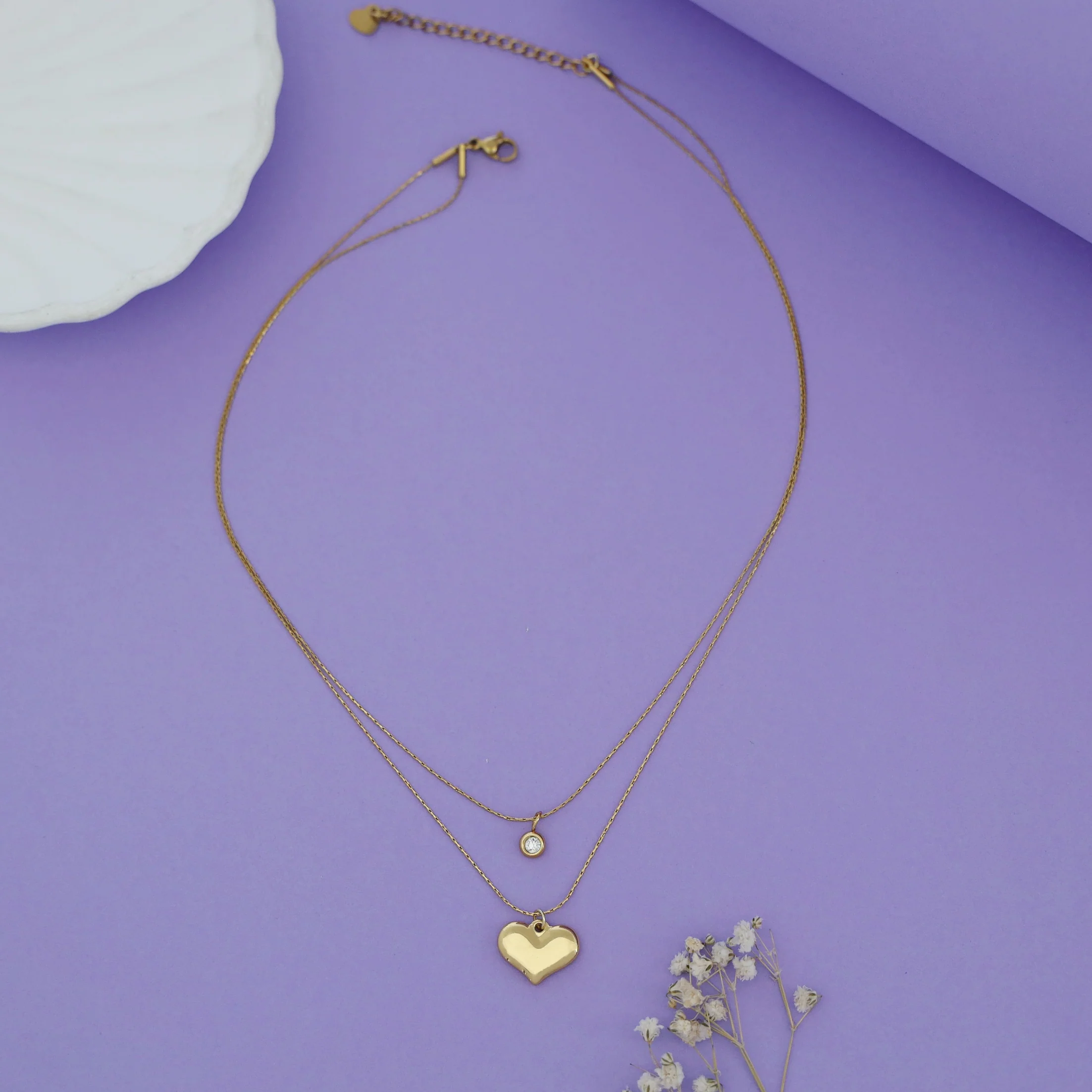 Evie Golden 2 Layer Heart Neckpiece - Image 3